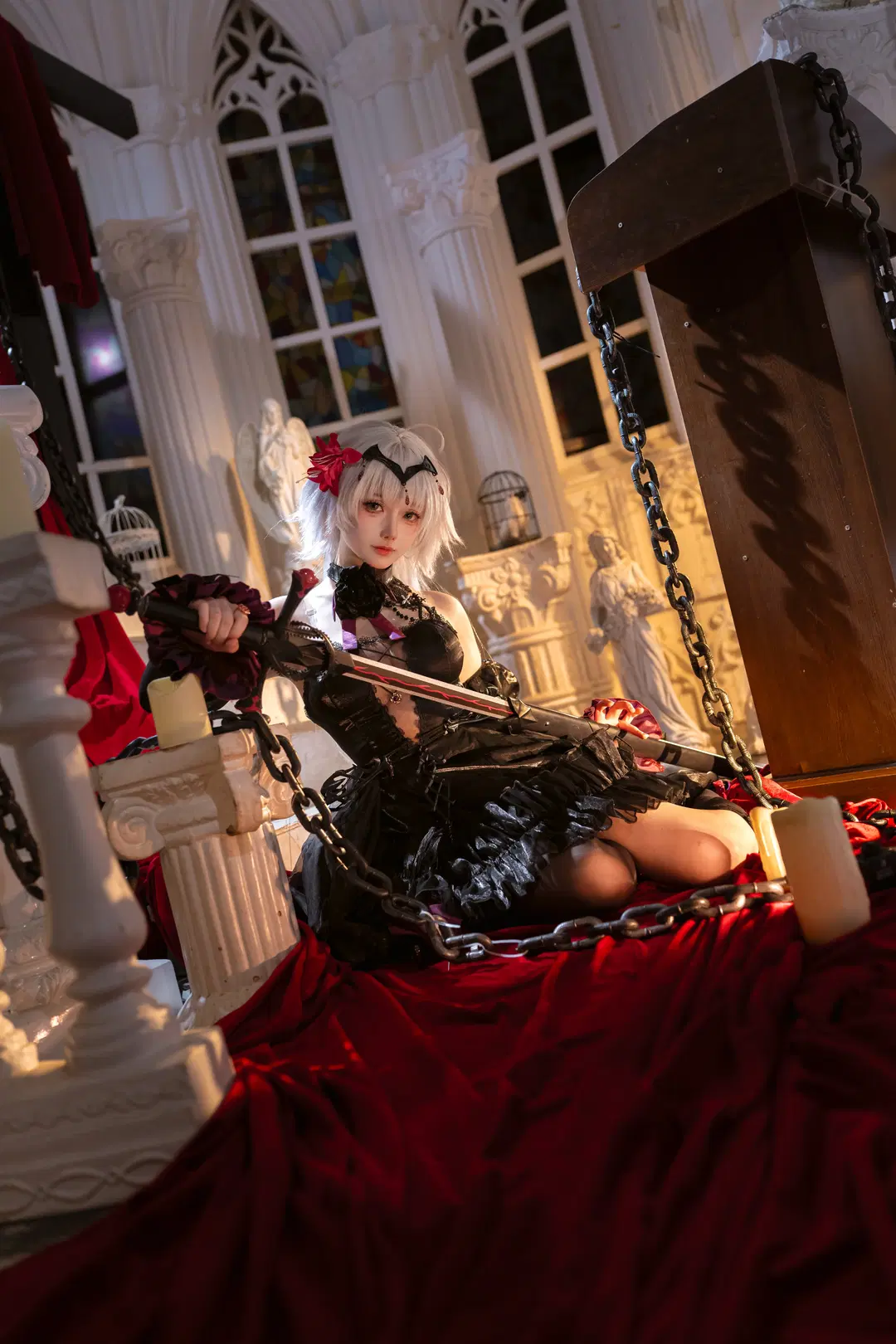 Fate/Grand Order, Jeanne d'Arc (Alter) cosplay, Black stockings, New Year formal attire, Wuhan cosplay photography