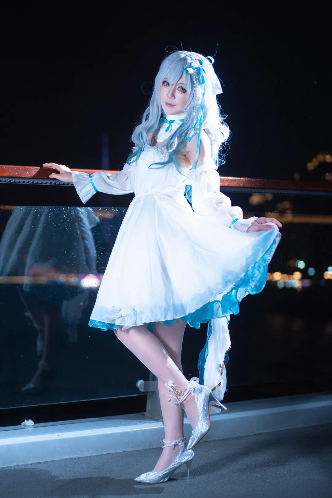 二次元撮影, 崩壊：スターレイル, ホタル コスプレ, 白いワンピース, 夜景ポートレート