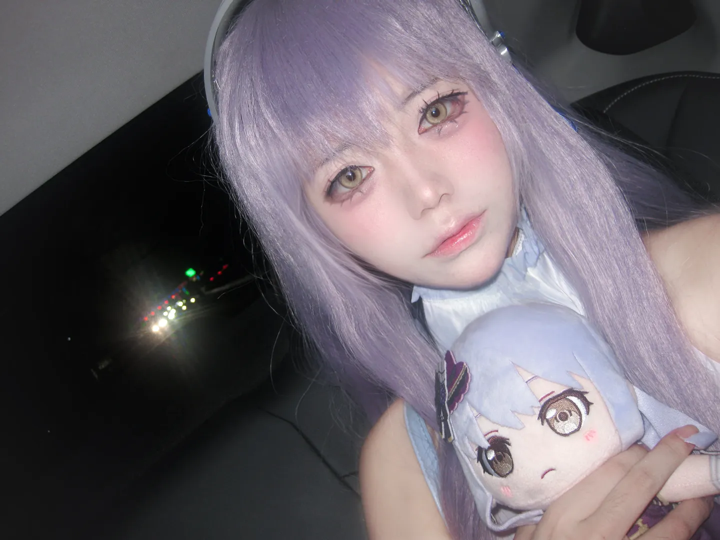 Purple hair, Mobile photography, Minato Yukina cosplay, Car selfie, BanG Dream! Roselia - Image 1