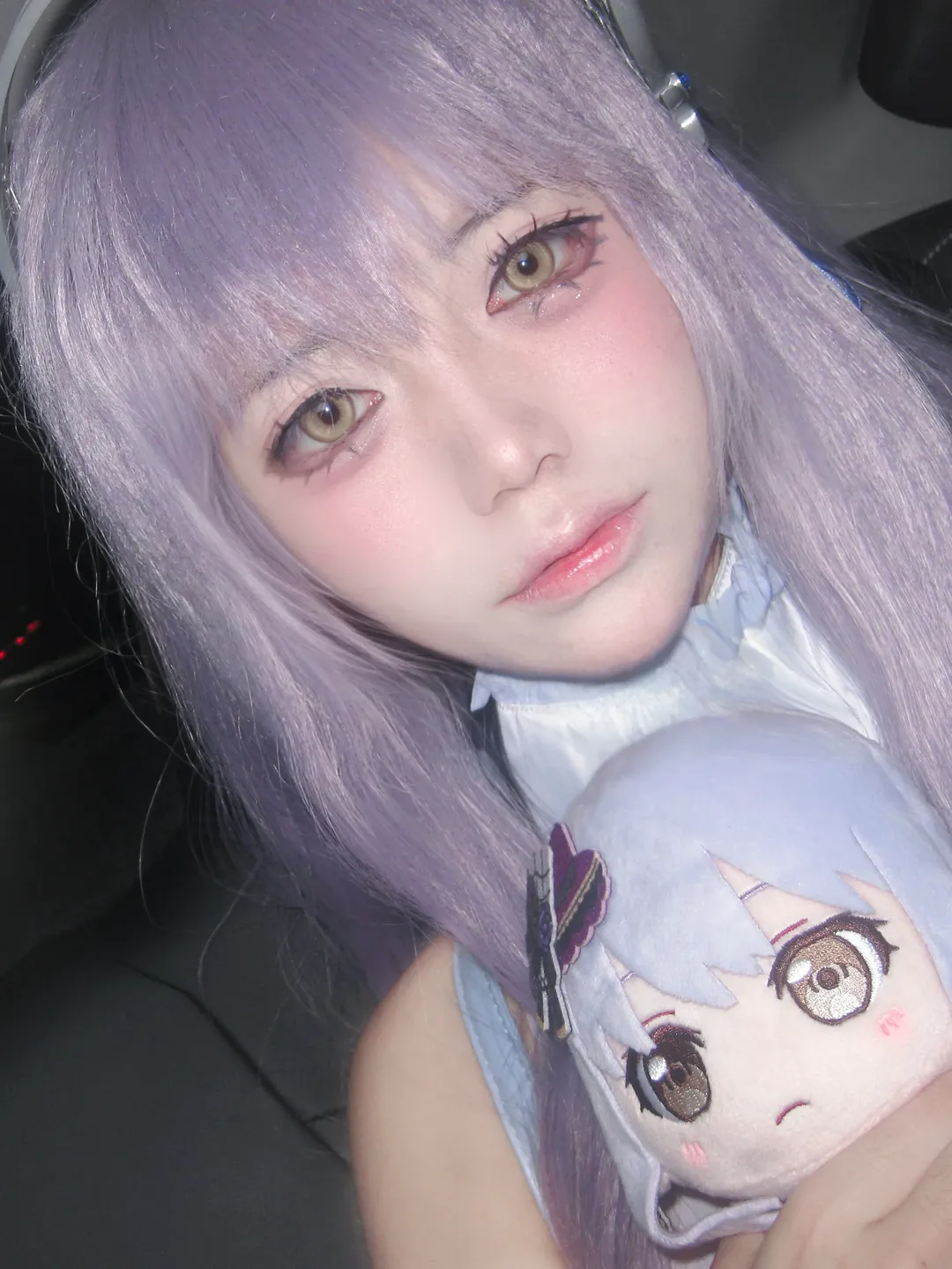 Purple hair, Mobile photography, Minato Yukina cosplay, Car selfie, BanG Dream! Roselia