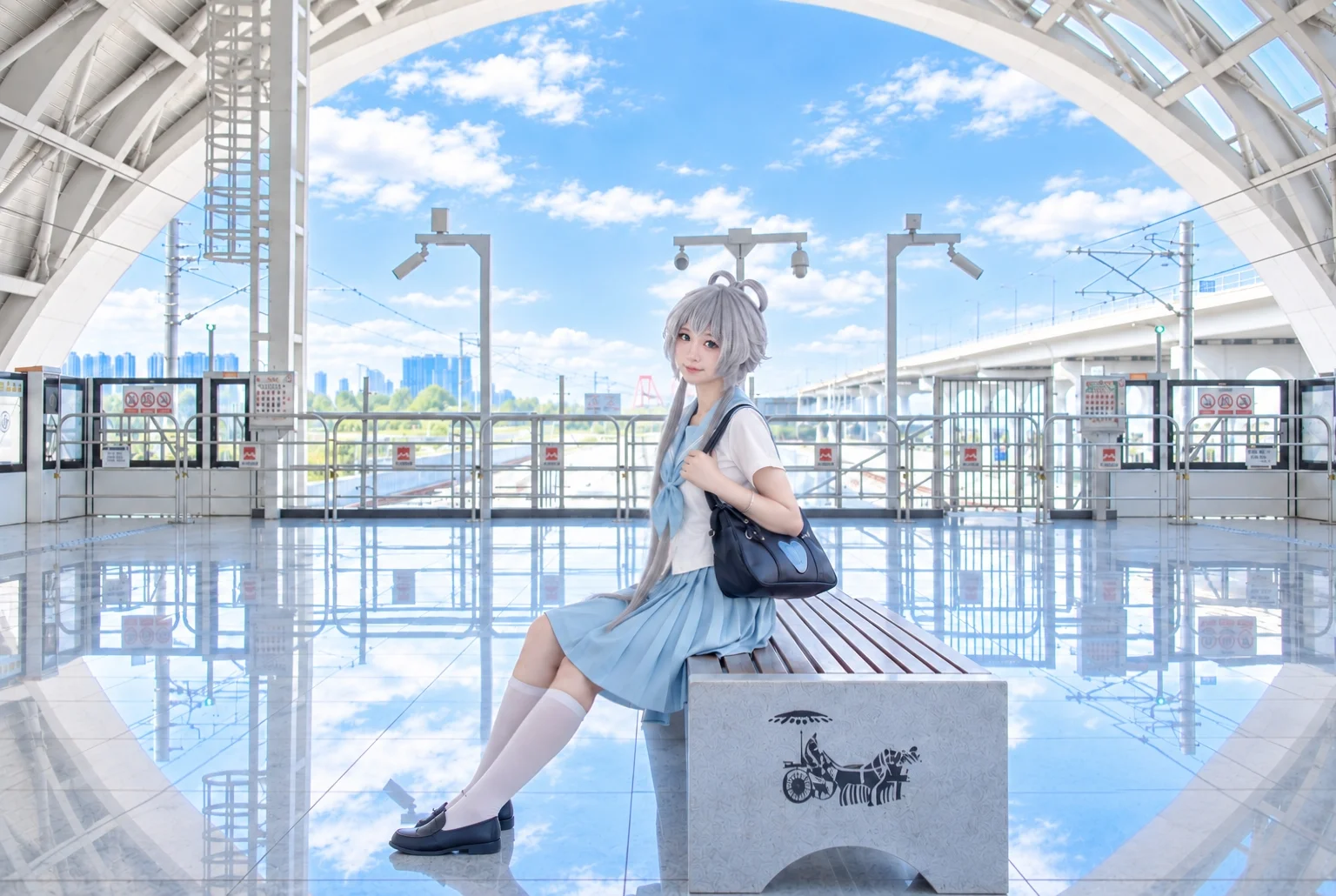 cosplay, 洛天依cos, 洛天依, 水手服, 白色长袜