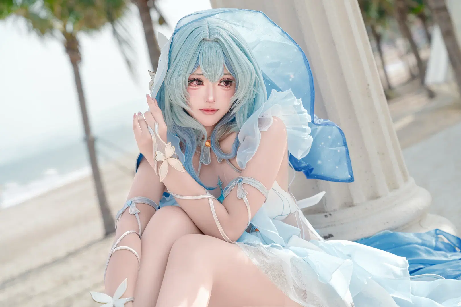 鸣潮, 守岸人cos, 蓝色假发, 海边cos, 仙女风cos