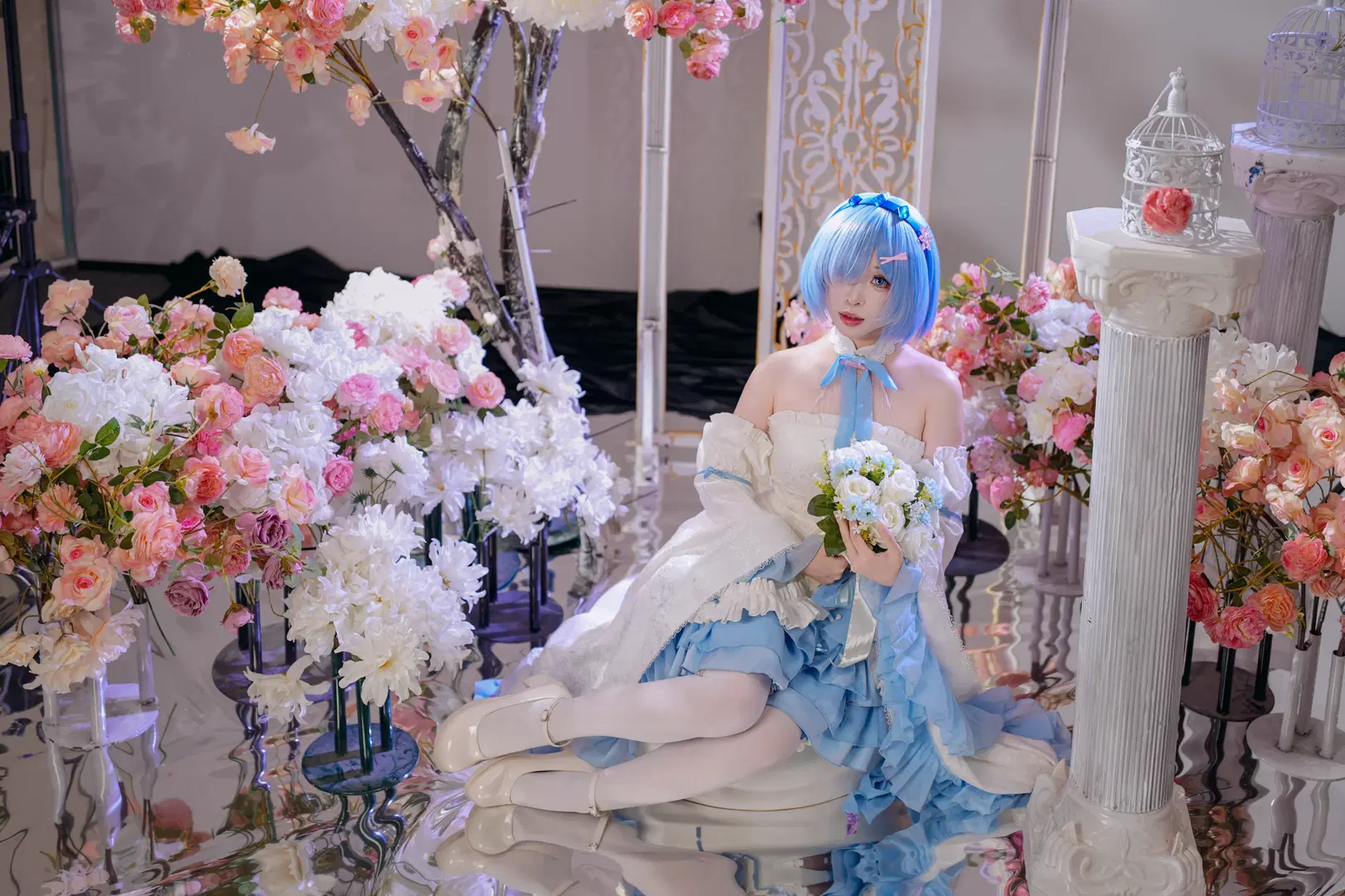 【蕾姆cos】蓝白花嫁风格衍生服，棚拍细节分享 - 宇航员摄影 - 第5张