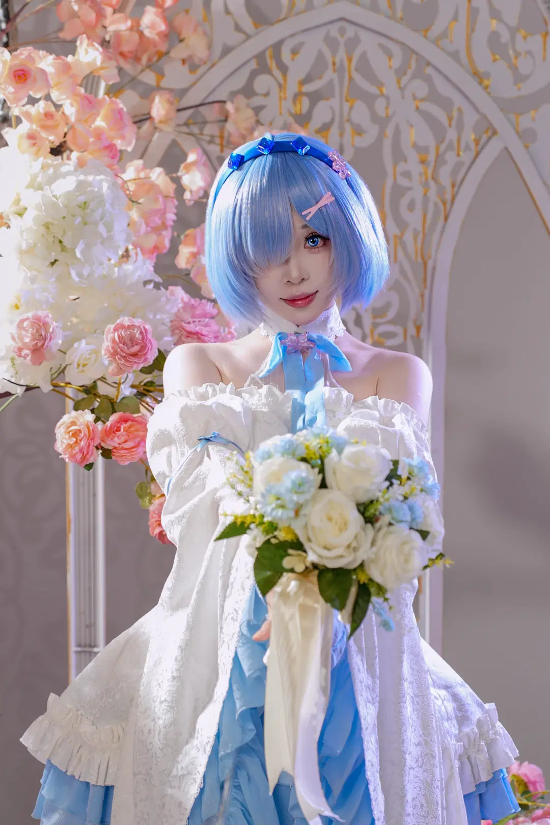 【蕾姆cos】蓝白花嫁风格衍生服，棚拍细节分享 - 宇航员摄影 - 第8张