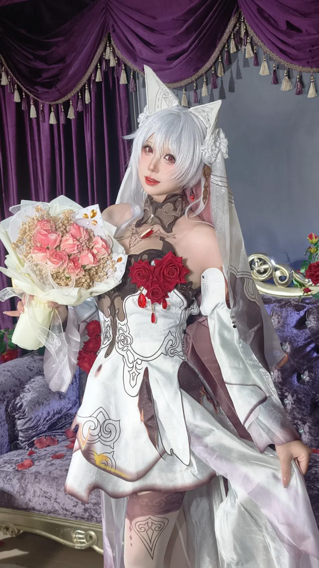 Honkai Impact 3rd, Bride, Lunar Vow: Crimson Love cosplay, Animal ears, Stockings