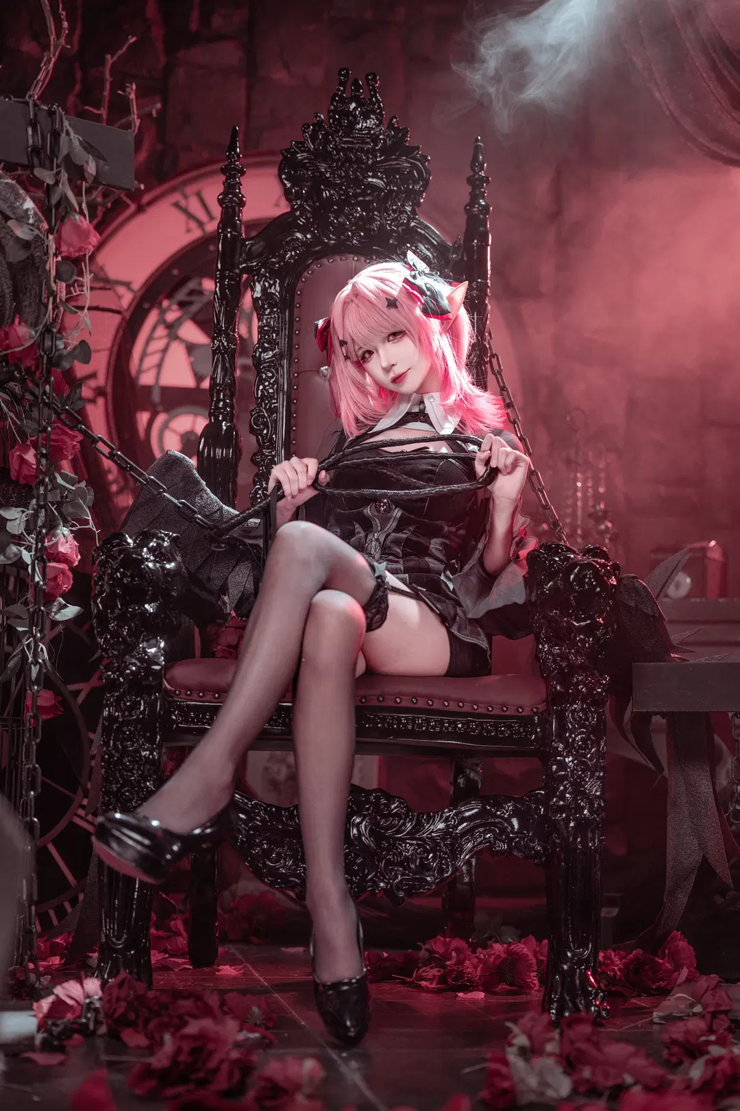 Zenless Zone Zero, Dark Gothic style, Remielle cosplay, Stockings cosplay, Dangerous Angel