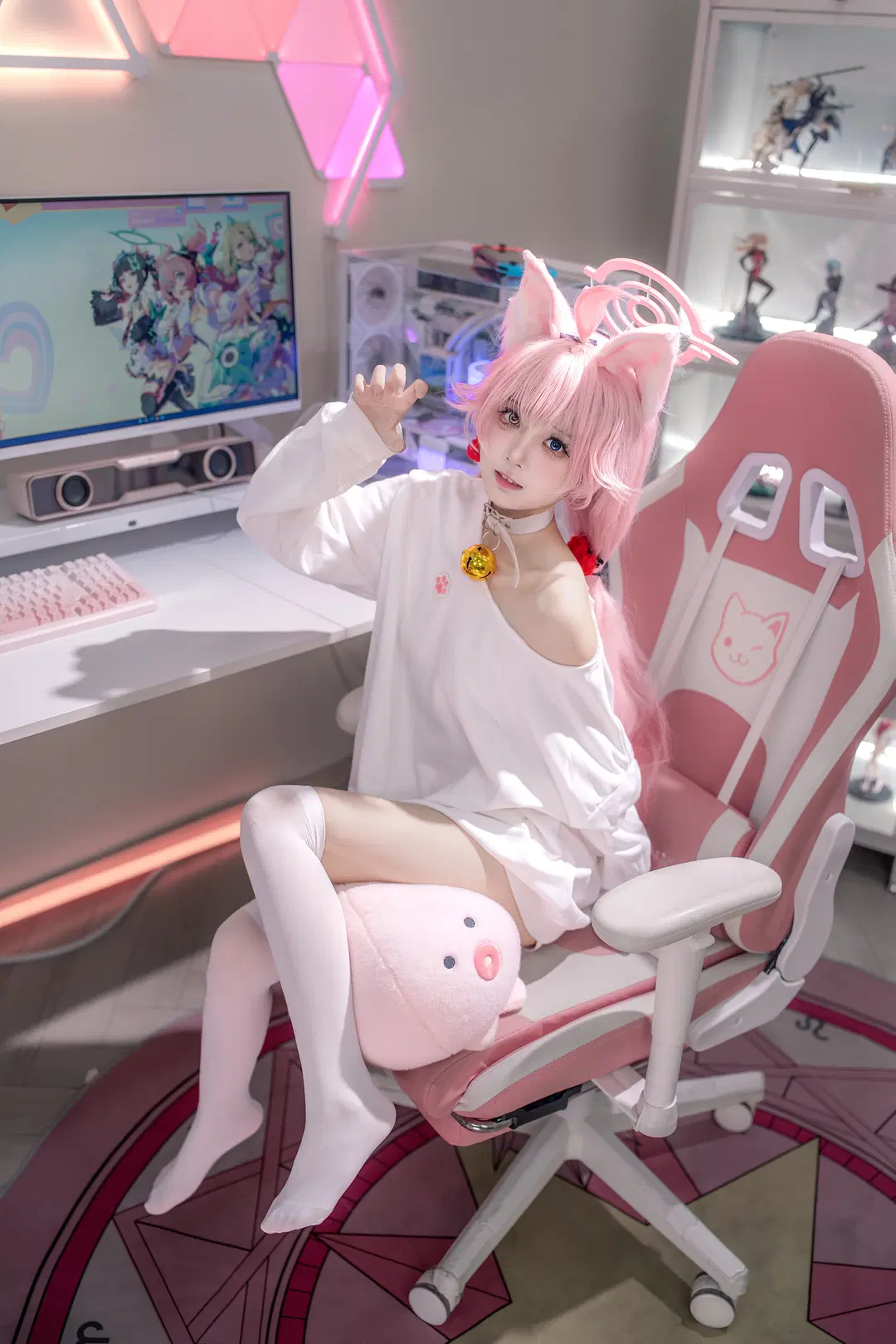 蔚蓝档案, 小鸟游星野cos, 白丝, 电竞少女, 猫娘