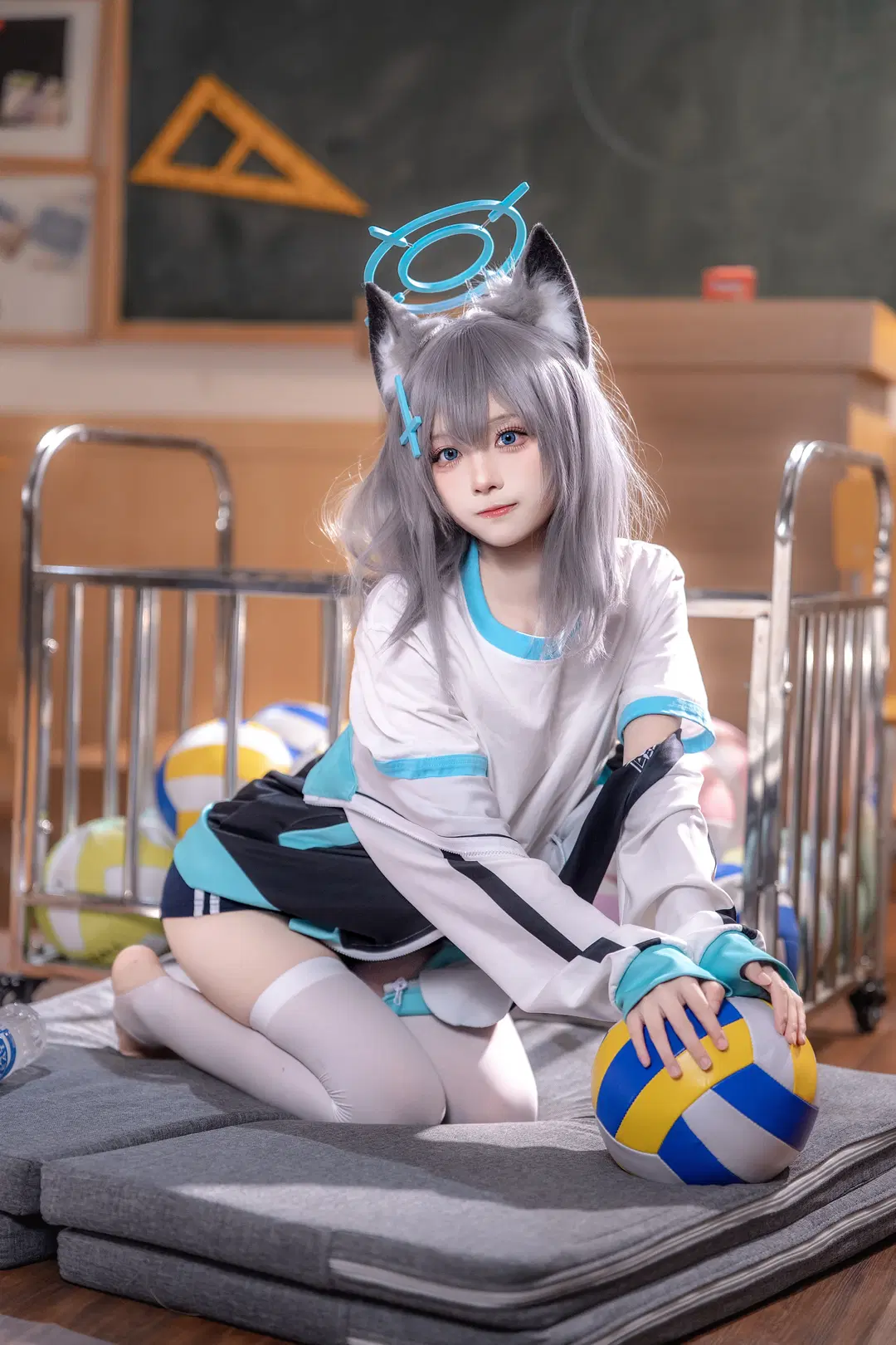 cosplay, 蔚蓝档案, 白丝, 砂狼白子cos, 体操服