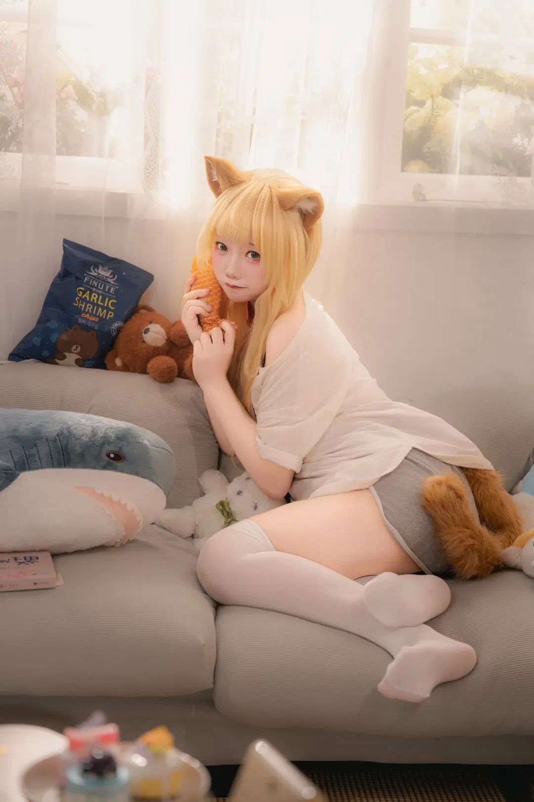 白丝, 猫娘cos, 居家日常, 黄豆粉, 午后阳光