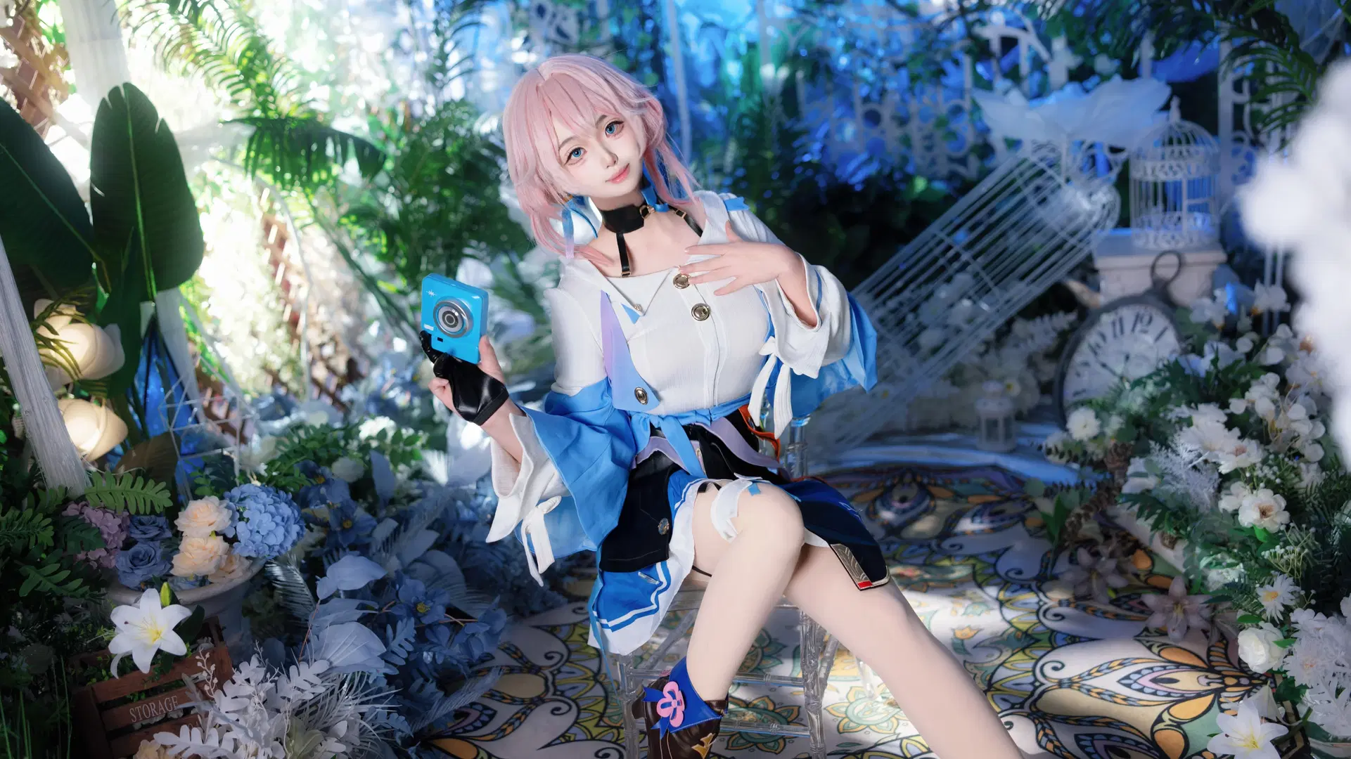 崩坏星穹铁道, 三月七cos, 二次元cosplay, 粉发少女, 丝袜cos