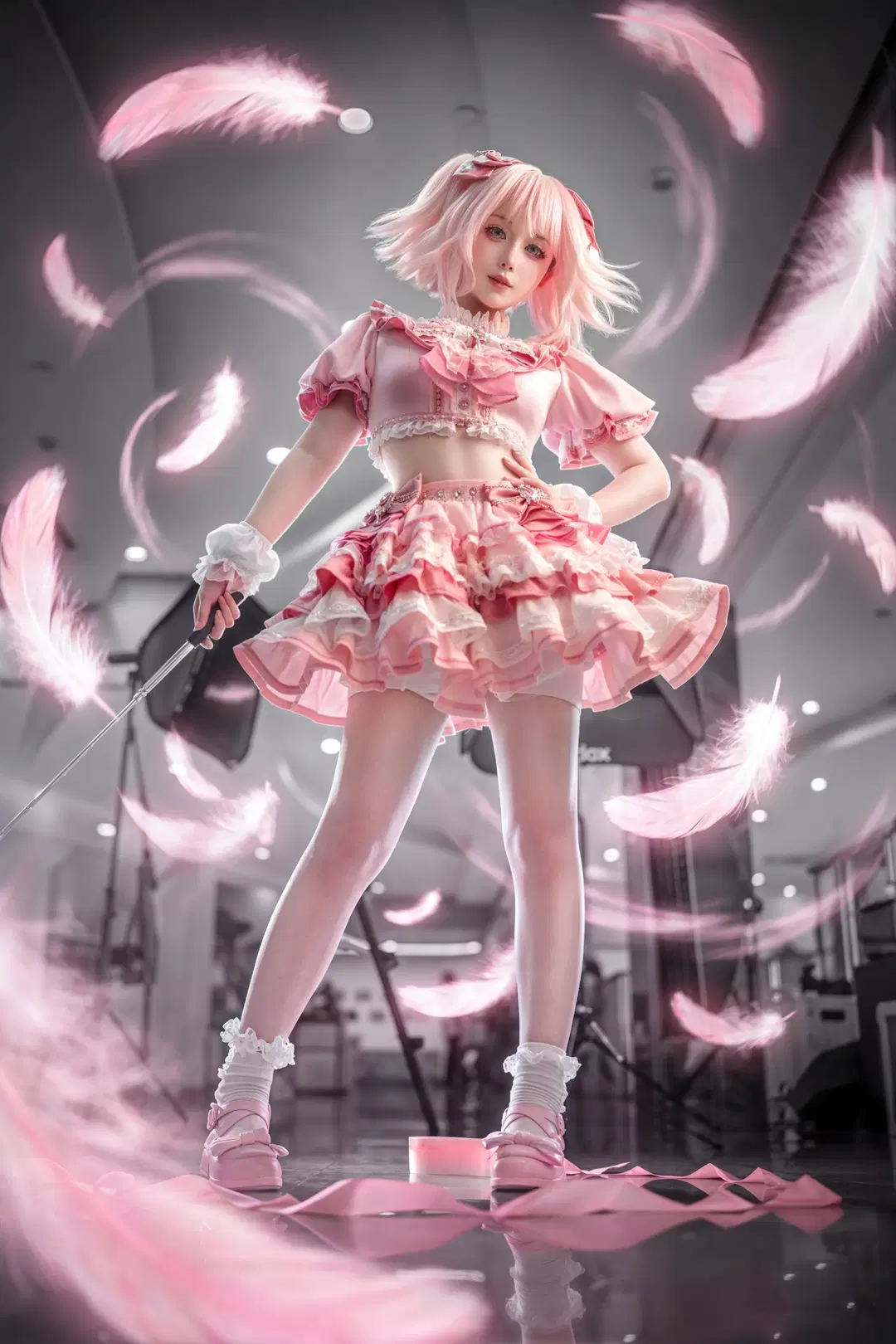 棚拍, 鹿目圆cos, 魔法少女小圆, 白丝, 打歌服cos