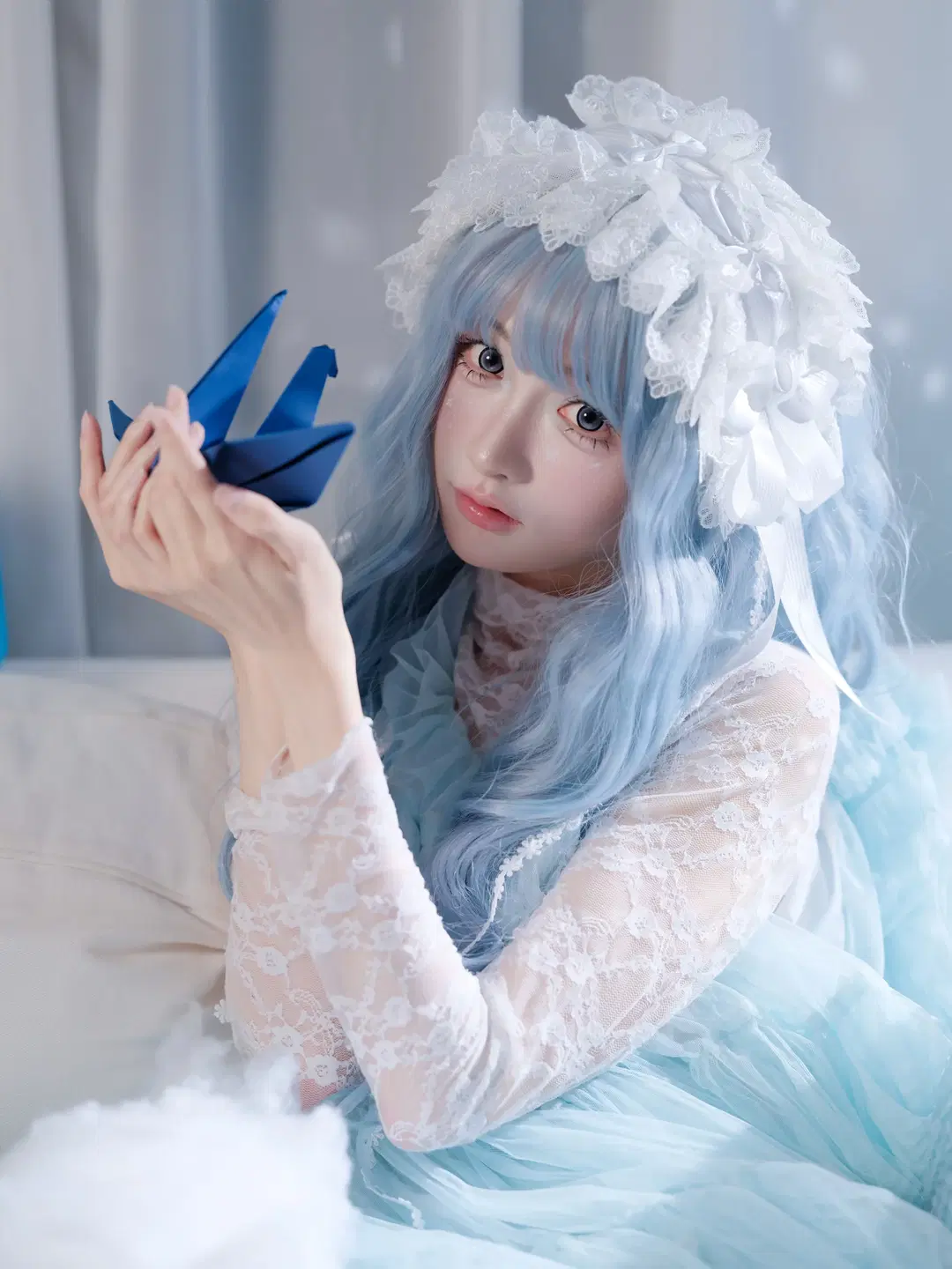 cosplay, 氛围感摄影, 蓝发少女, 梦核, 千纸鹤