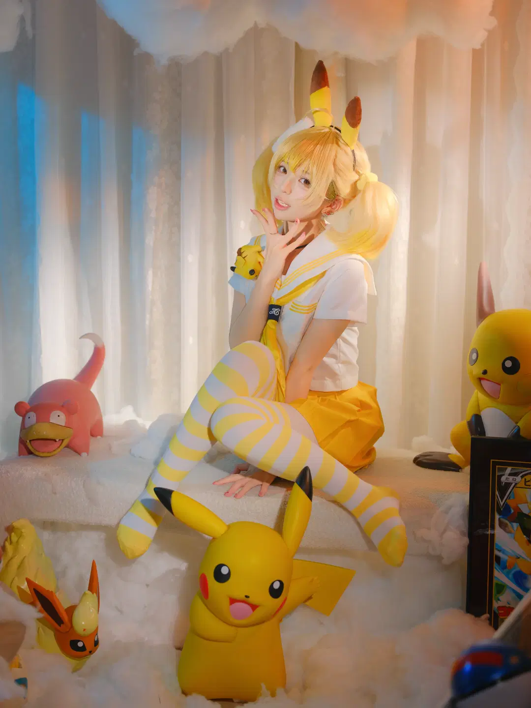 写真撮影, セーラー服, ストッキング, ポケモン, ピカチュウ コスプレ