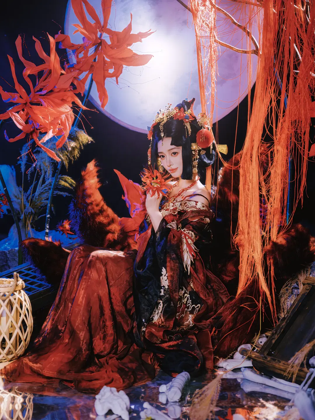 红黑国风九尾狐，彼岸花海的氛围感写真 - 皮皮皮皮皮皮蛋 - 第3张