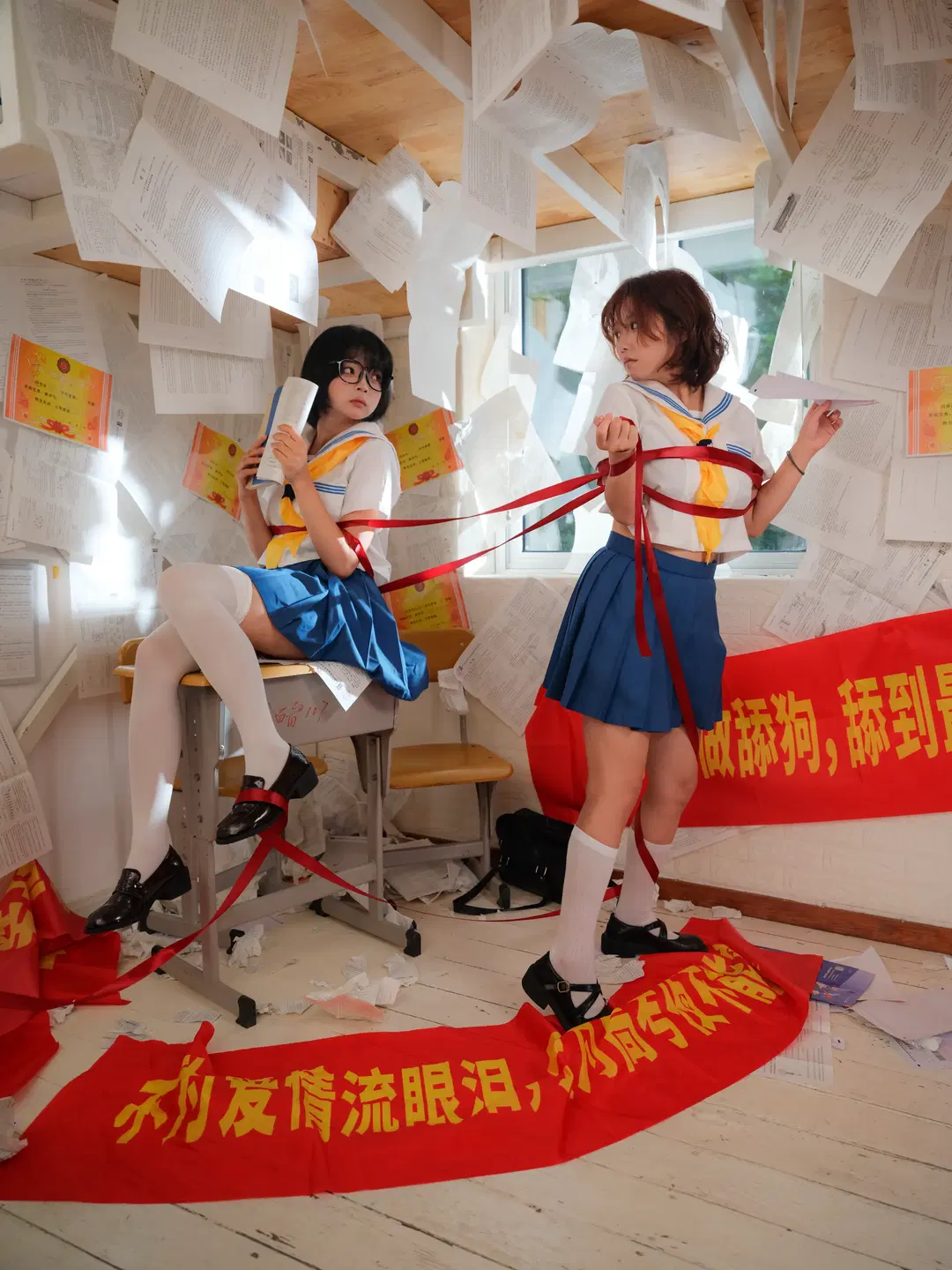 Shot a Dreamcore JK Uniform Photo Set Amidst a Storm of Exam Papers by 皮皮皮皮皮皮蛋 - Image 2