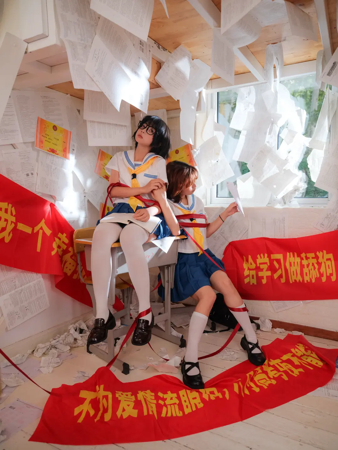 Shot a Dreamcore JK Uniform Photo Set Amidst a Storm of Exam Papers by 皮皮皮皮皮皮蛋 - Image 3