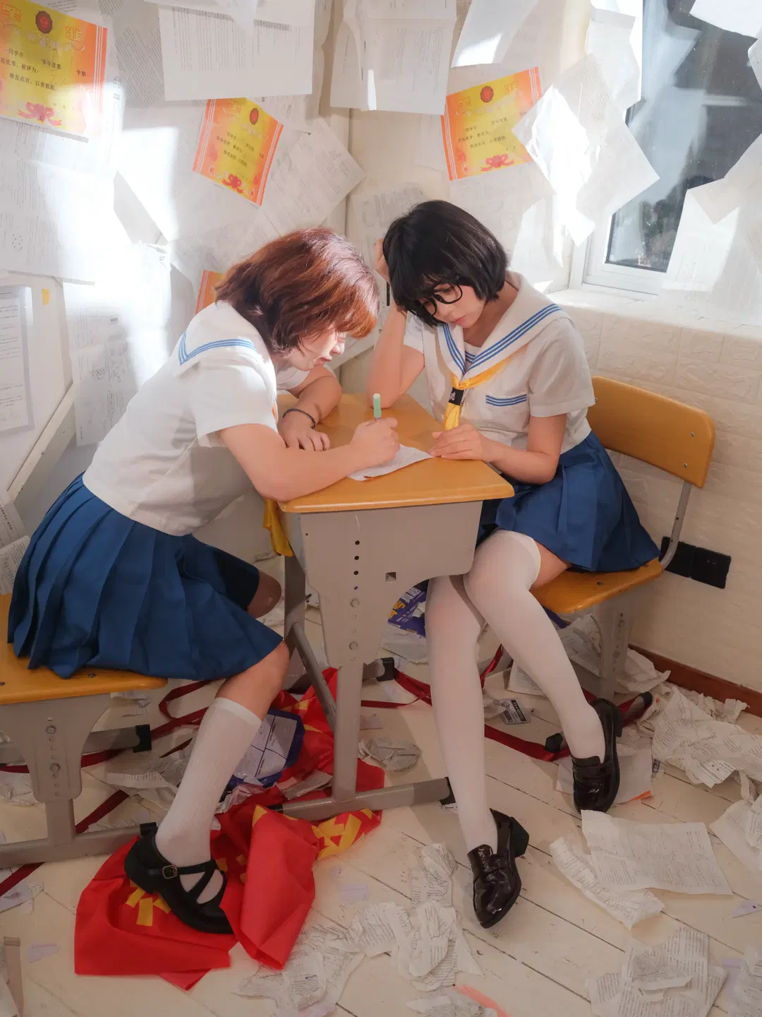 Shot a Dreamcore JK Uniform Photo Set Amidst a Storm of Exam Papers by 皮皮皮皮皮皮蛋 - Image 5