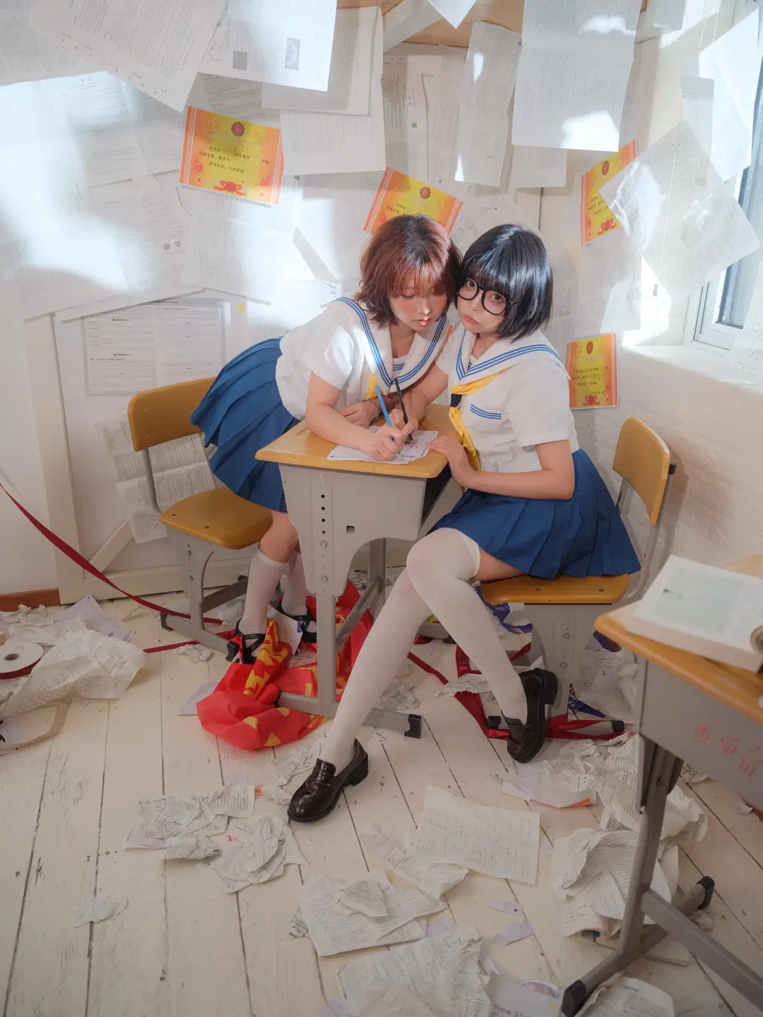 Shot a Dreamcore JK Uniform Photo Set Amidst a Storm of Exam Papers by 皮皮皮皮皮皮蛋 - Image 6
