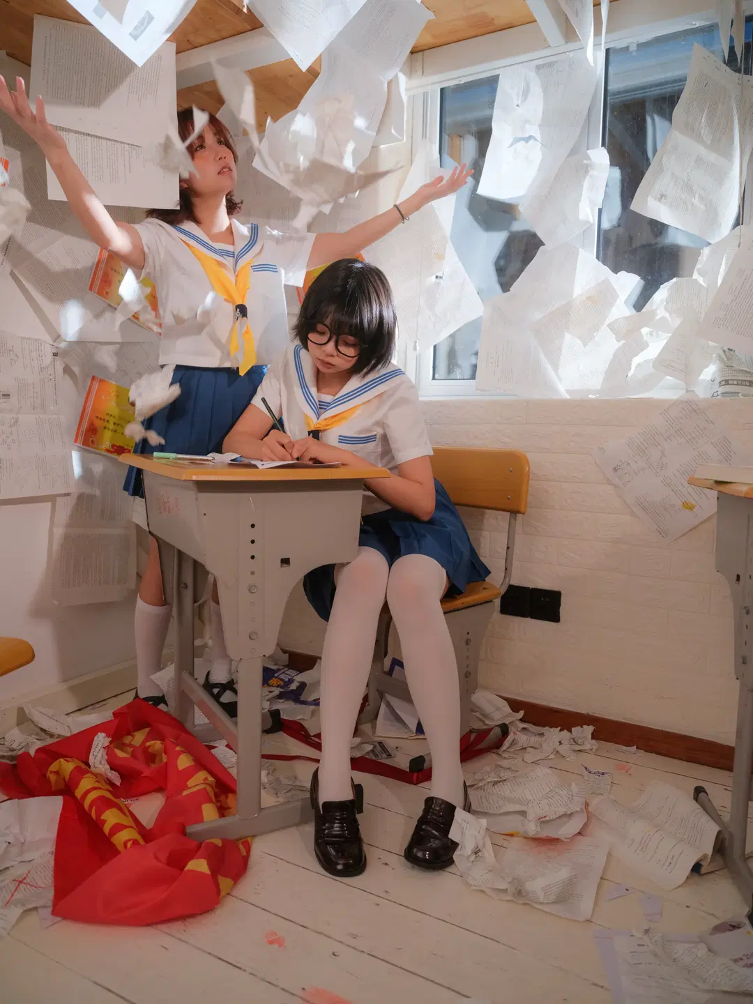 Shot a Dreamcore JK Uniform Photo Set Amidst a Storm of Exam Papers by 皮皮皮皮皮皮蛋 - Image 7