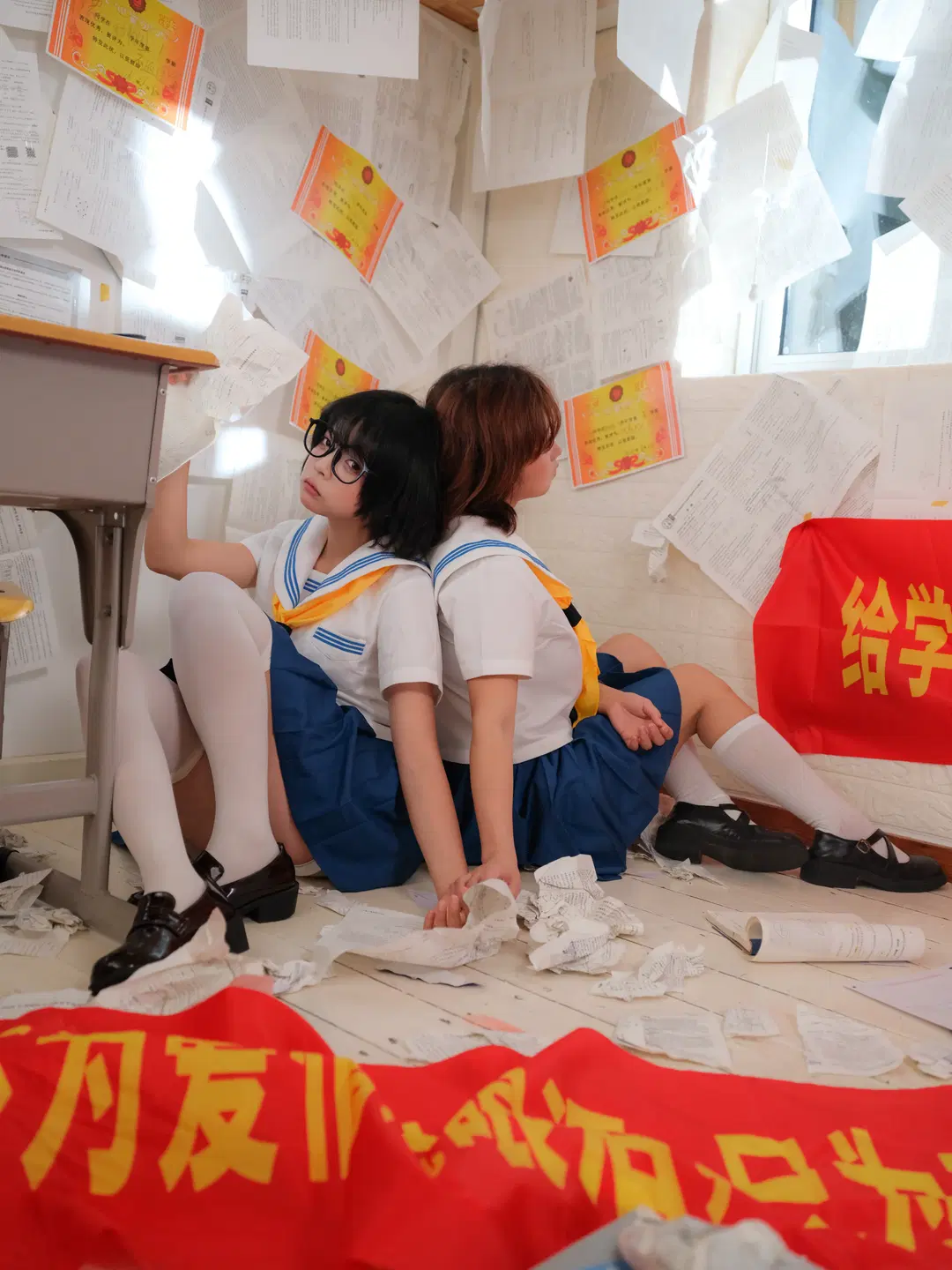 Shot a Dreamcore JK Uniform Photo Set Amidst a Storm of Exam Papers by 皮皮皮皮皮皮蛋 - Image 8