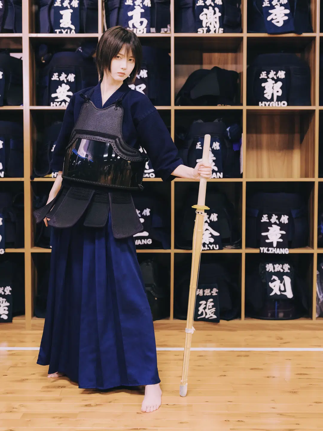 雰囲気のある写真, 剣道コスプレ, 武侠風ポートレート, 道場撮影, 竹刀撮影
