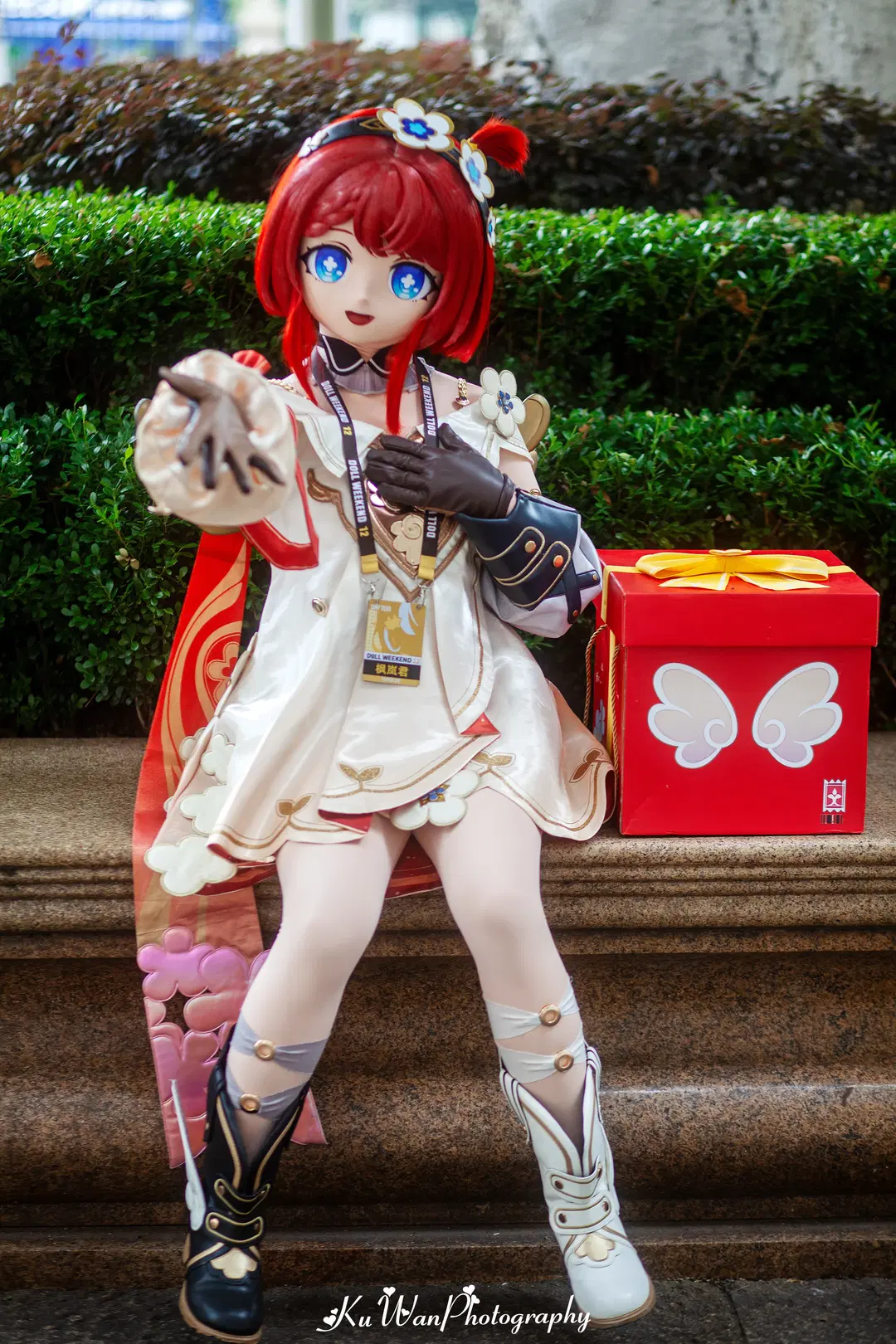 【トリビー コスプレ】『崩壊：スターレイル』赤白小花柄ドレスのギフトメッセンジャー - 酷玩ICe - 2枚目