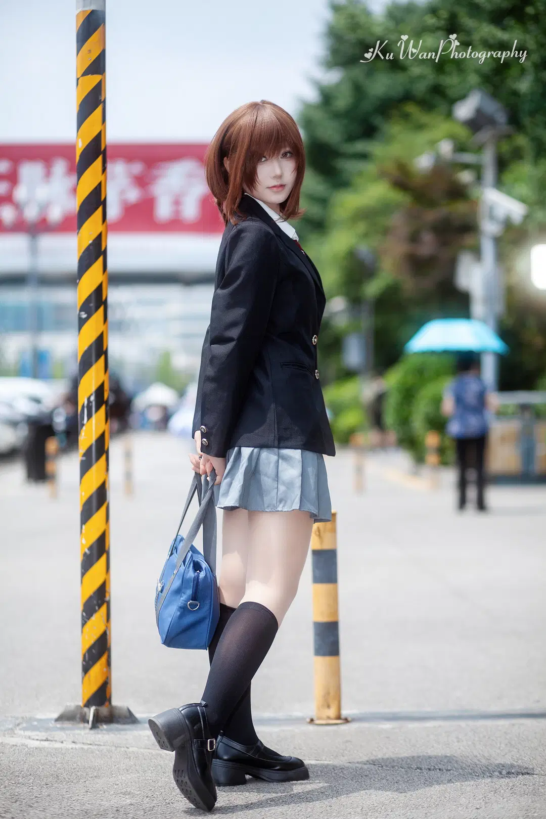 日系JK制服, 过膝黑丝, 吉冈双叶cos, 青春之旅, 夏日外景人像
