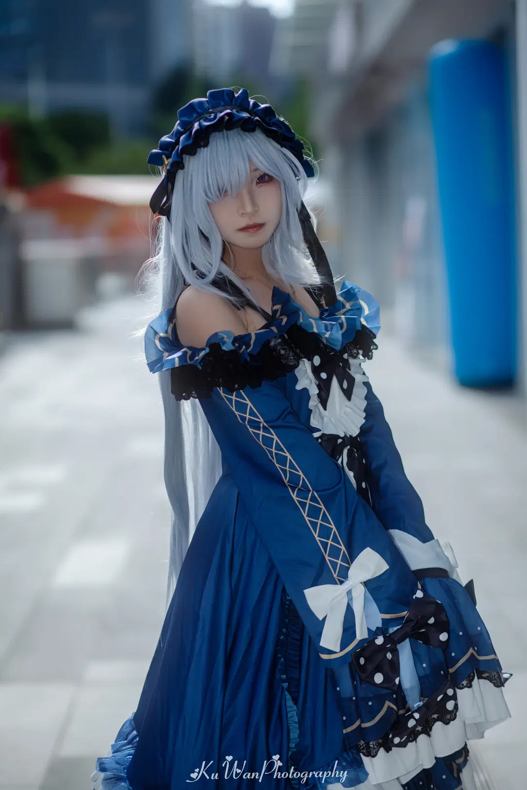 Strolling the Streets: Light Blue Tresses and a Polka-Dot Western-Style Dress by 酷玩ICe - Image 3