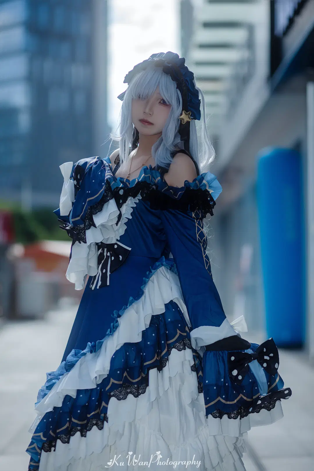 Strolling the Streets: Light Blue Tresses and a Polka-Dot Western-Style Dress by 酷玩ICe - Image 5