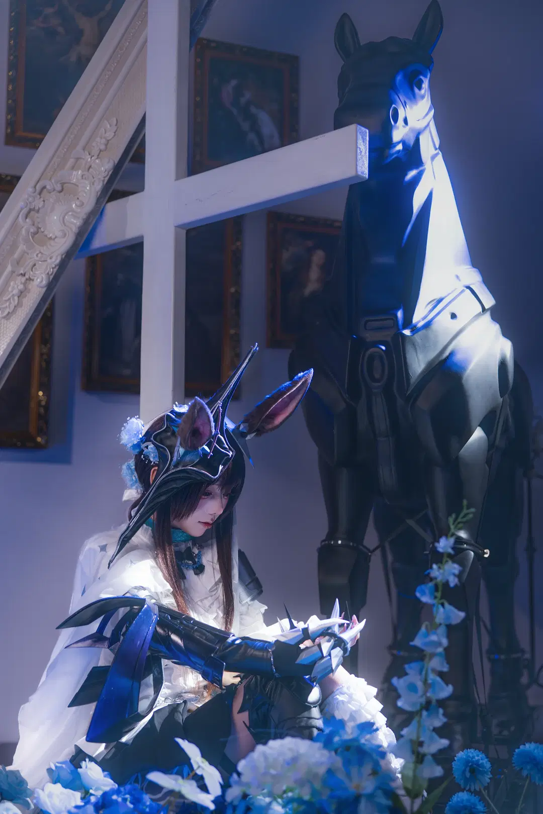 Atmospheric photography, Arknights, Amiya cosplay, Blue sea of flowers, Wise young ruler