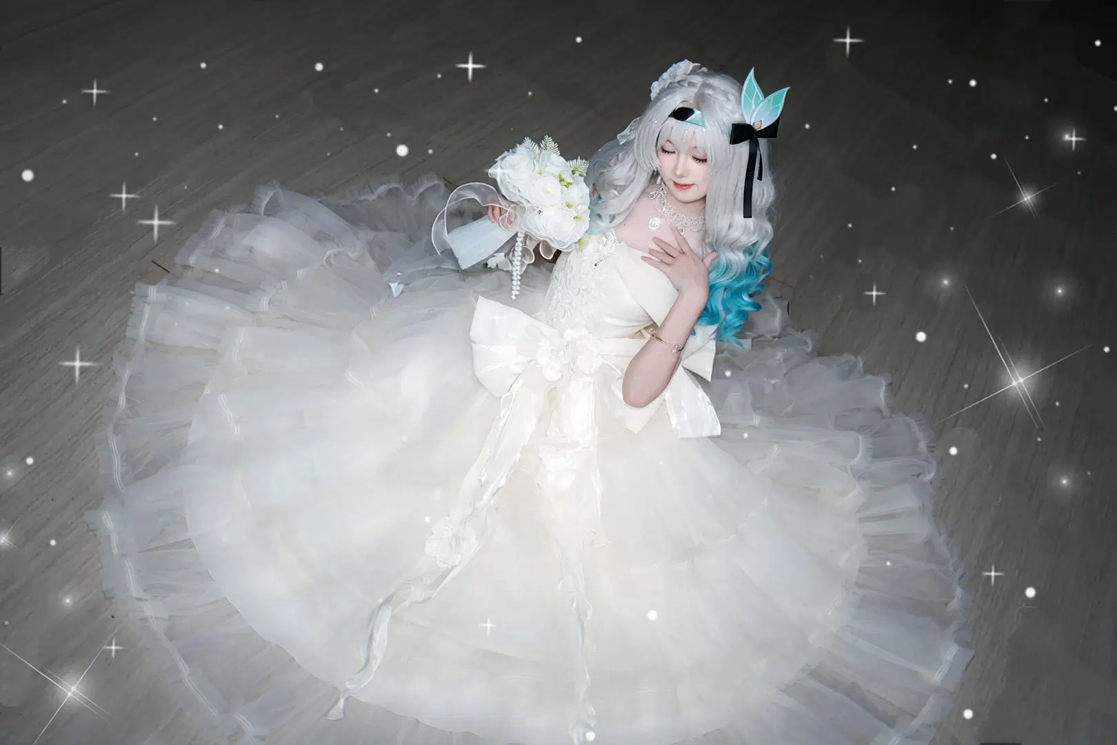 崩壊：スターレイル, ホタル コスプレ, オリジナルウェディングドレス, 白ドレスコスプレ, 幻想的な星空エフェクト