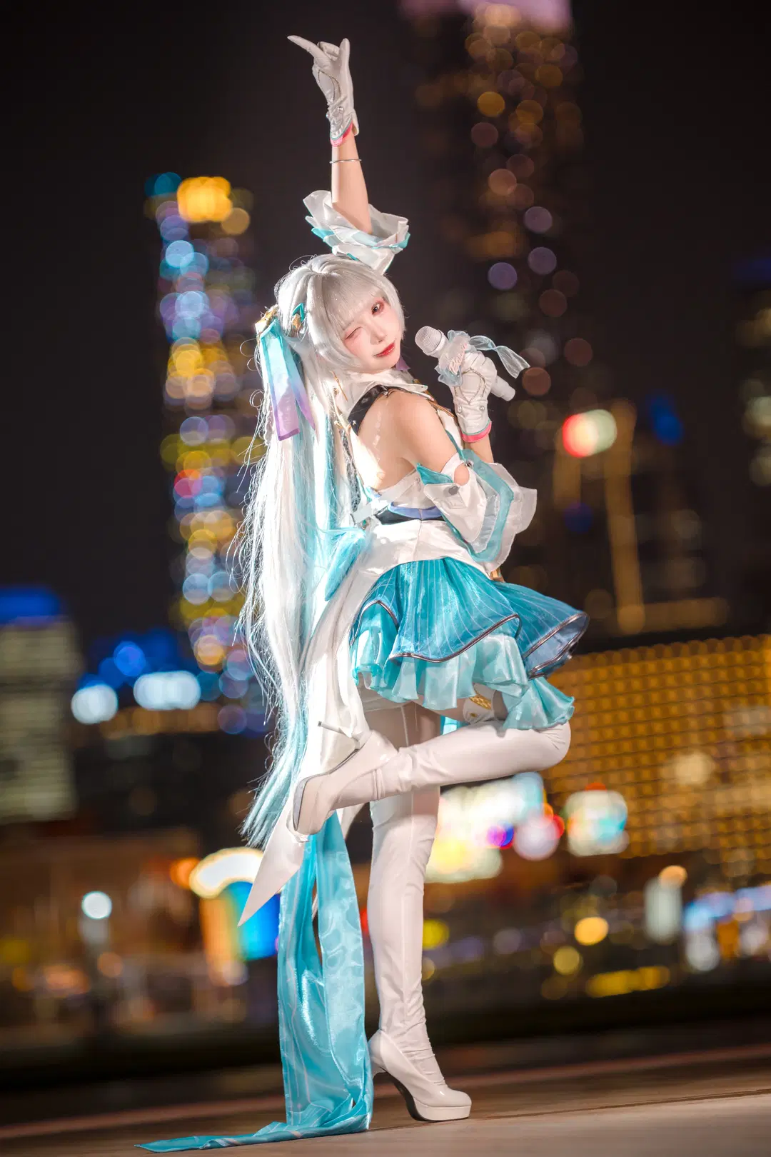 鸣潮, 拍照姿势, 今汐cos, 夜景人像, 丝袜
