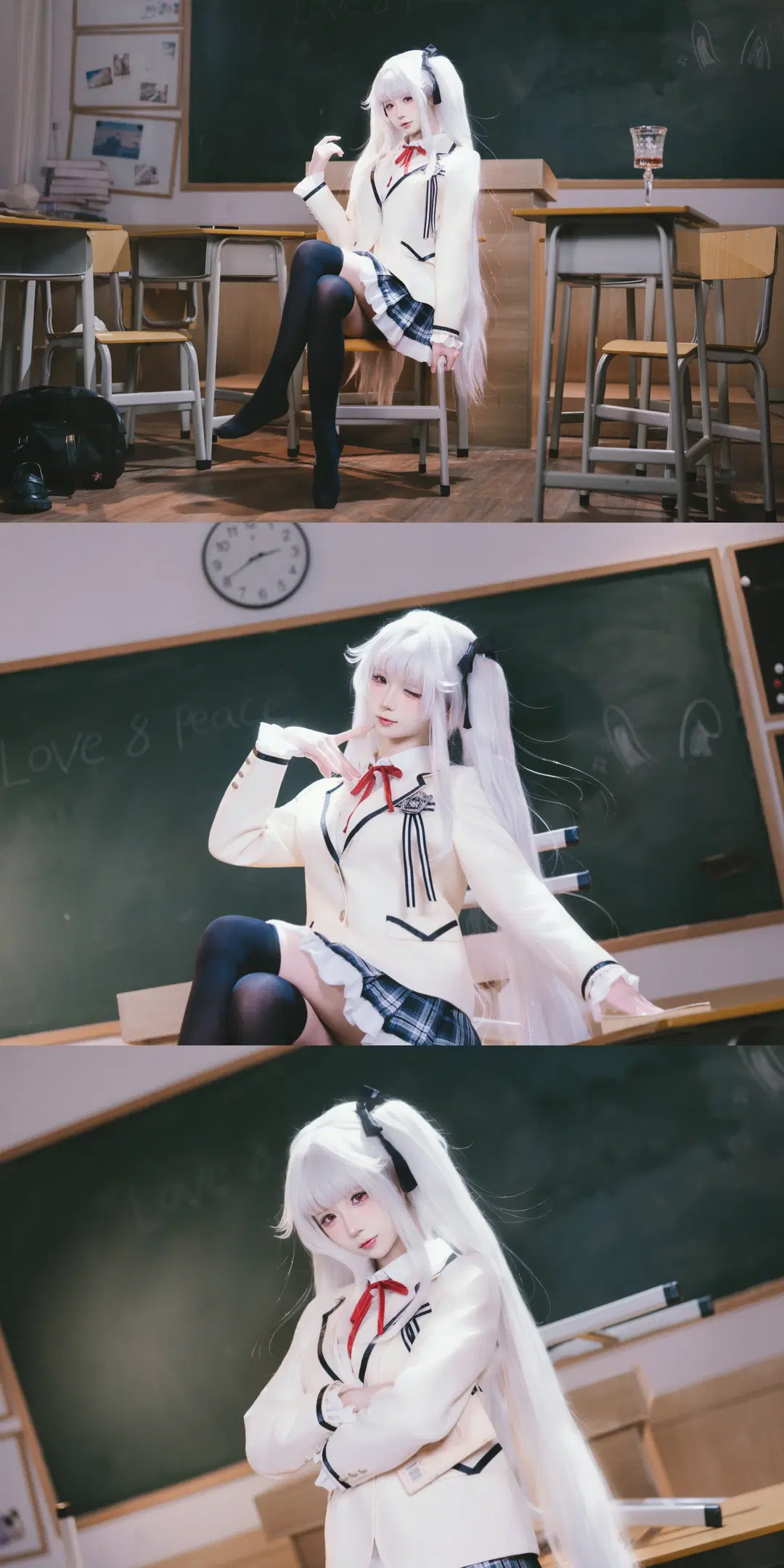 BiShoujo Mangekyou Kagarino Kirie cosplay: White-Haired, Crimson-Eyed Underclassman in School Uniform by X_Pu - Image 6