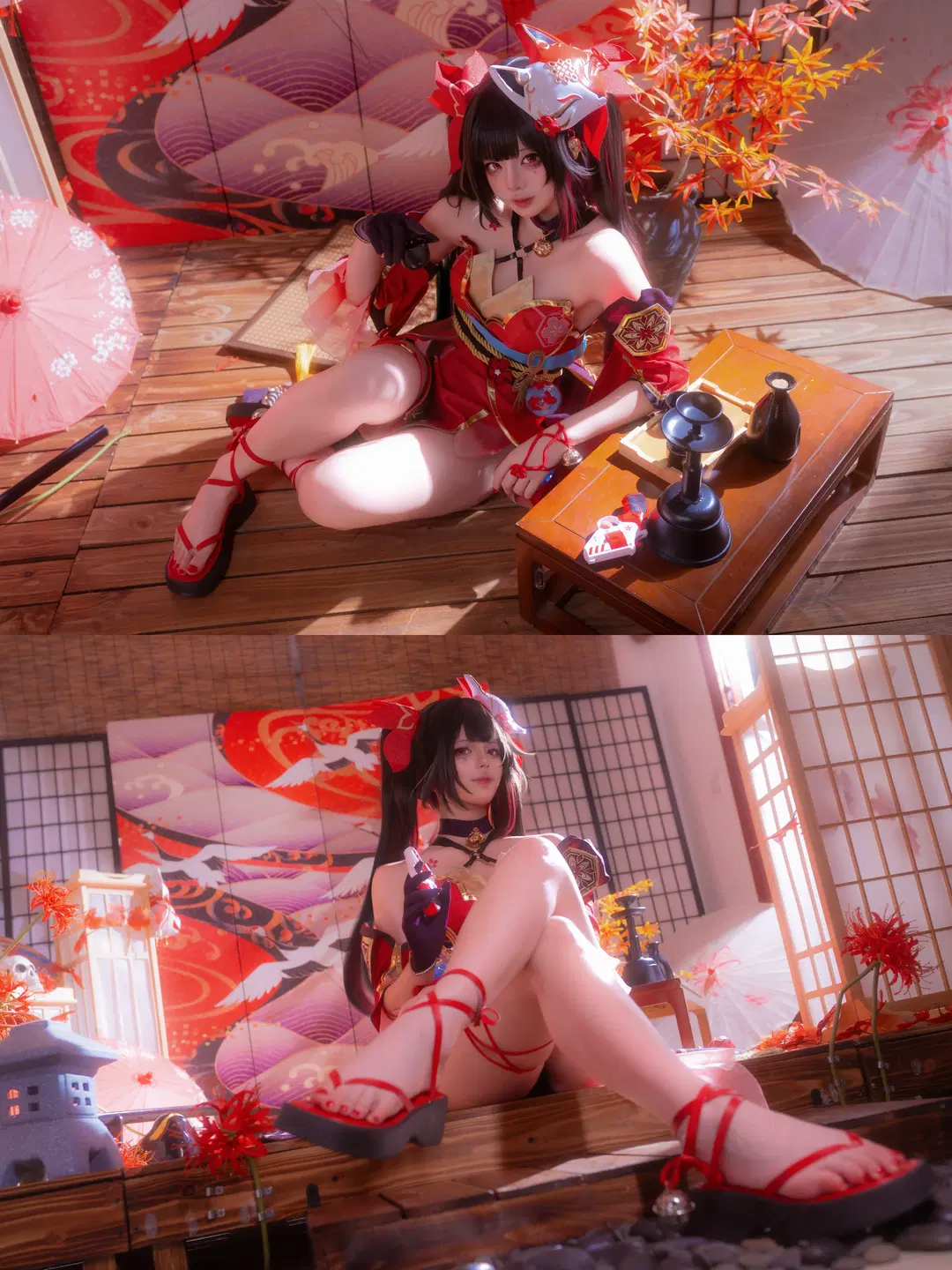 【花火cos】崩坏星穹铁道 红黑和风与狐狸面具的碰撞 - 静水 - 第4张