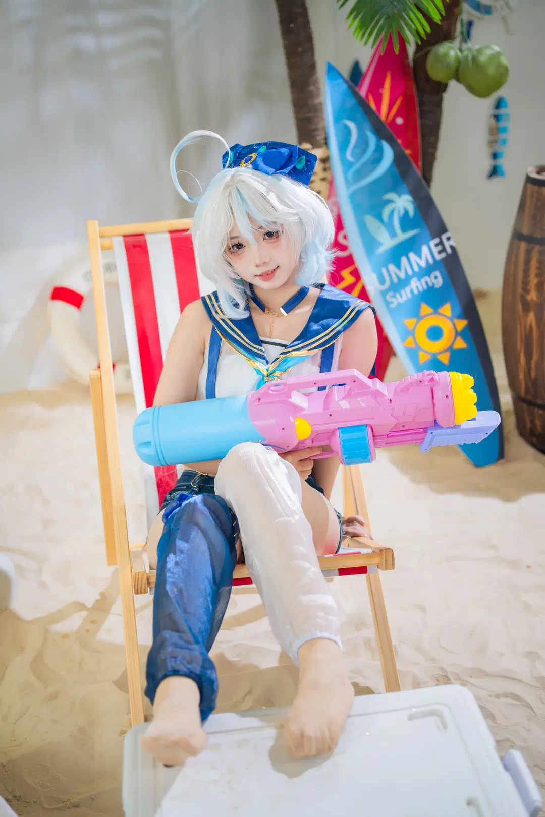 原神, 芙宁娜cos, 泳装cos, 透明丝袜, 夏日水枪