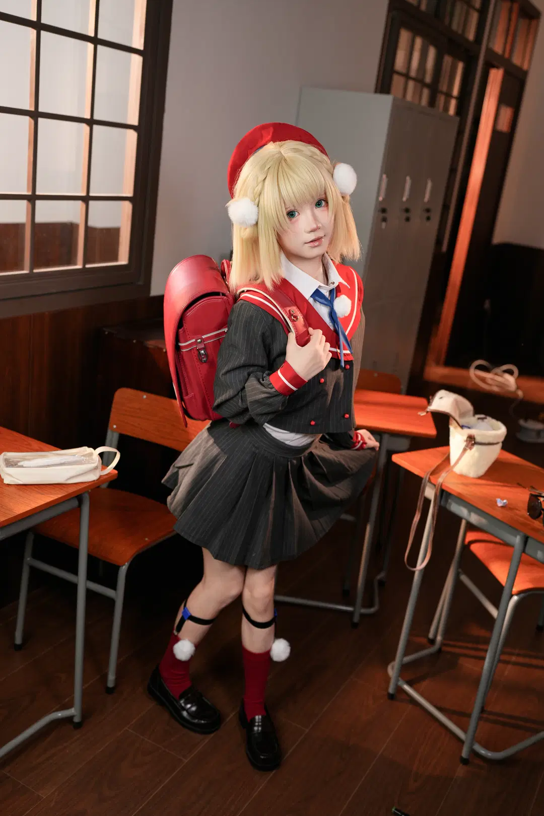 JK制服, 时雨羽衣cos, 教室摄影, 长筒袜, 萝莉