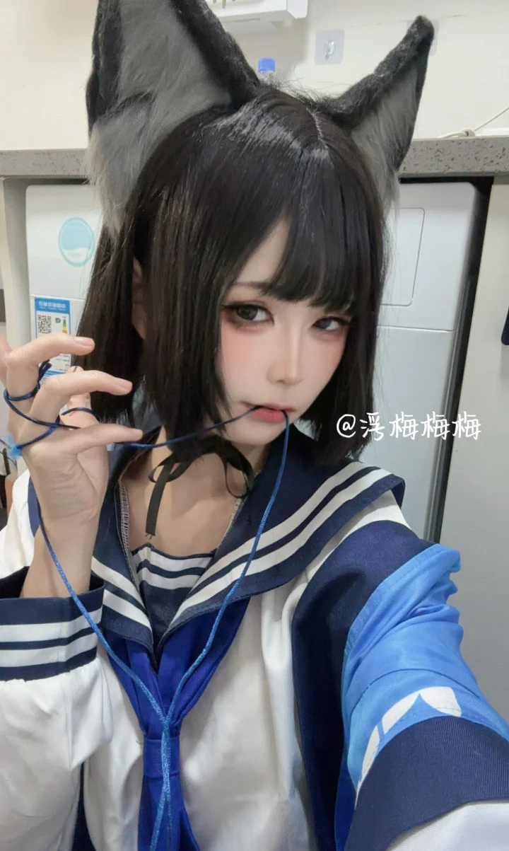 蔚蓝档案, 桐生桔梗cos, 水手服, 二次元自拍, 兽耳cos