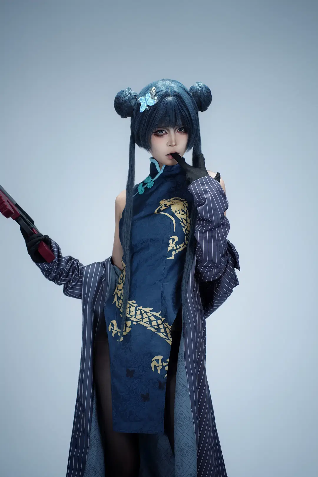 龍華妃咲cos 蔚藍檔案玄龍門門主旗袍黑絲白棚正片 - 浮梅梅梅 - 第2張