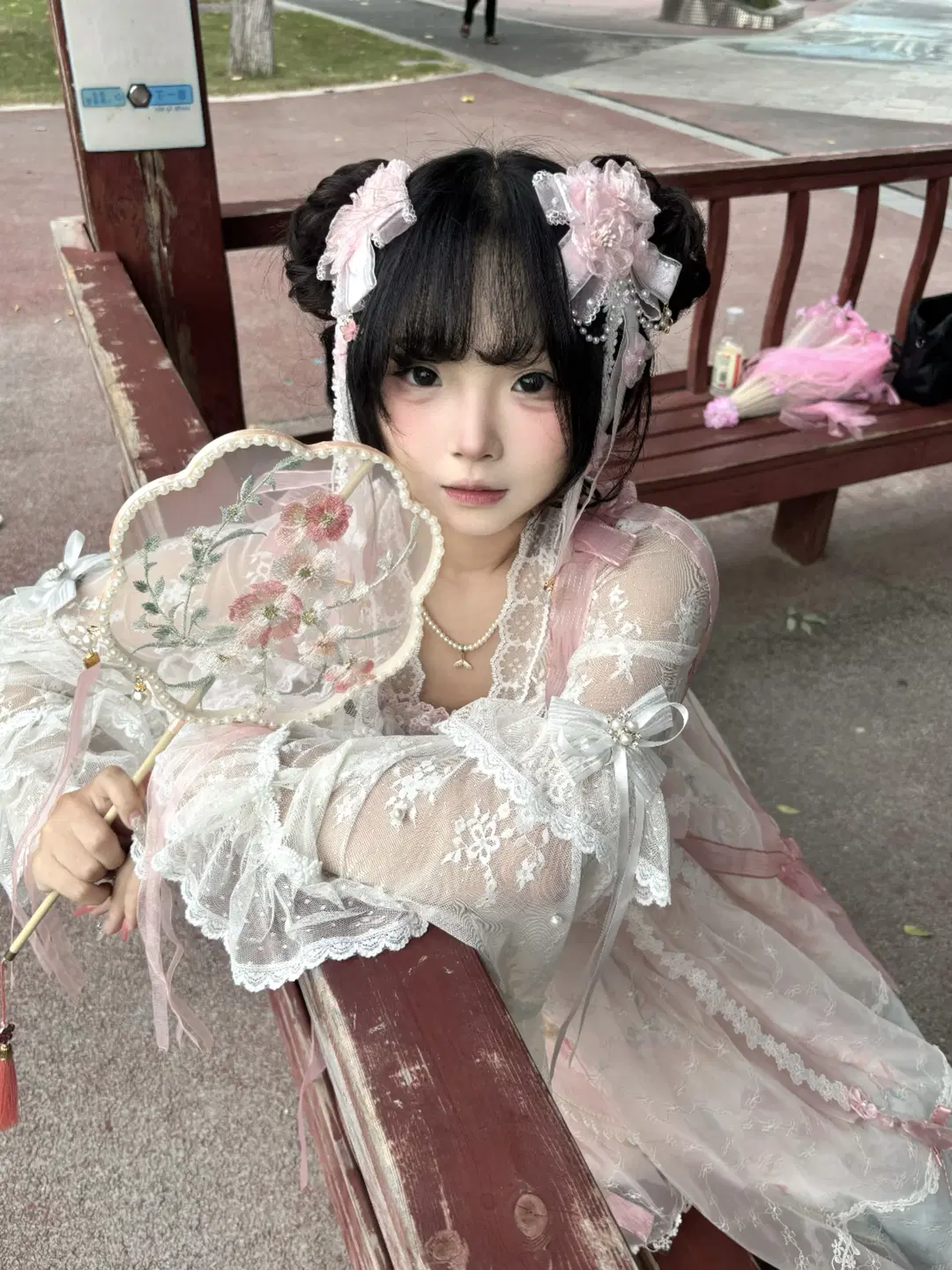 粉白中华风Lolita穿搭，桃与月太适合春日游园了 - 浆果呆礼 - 第2张