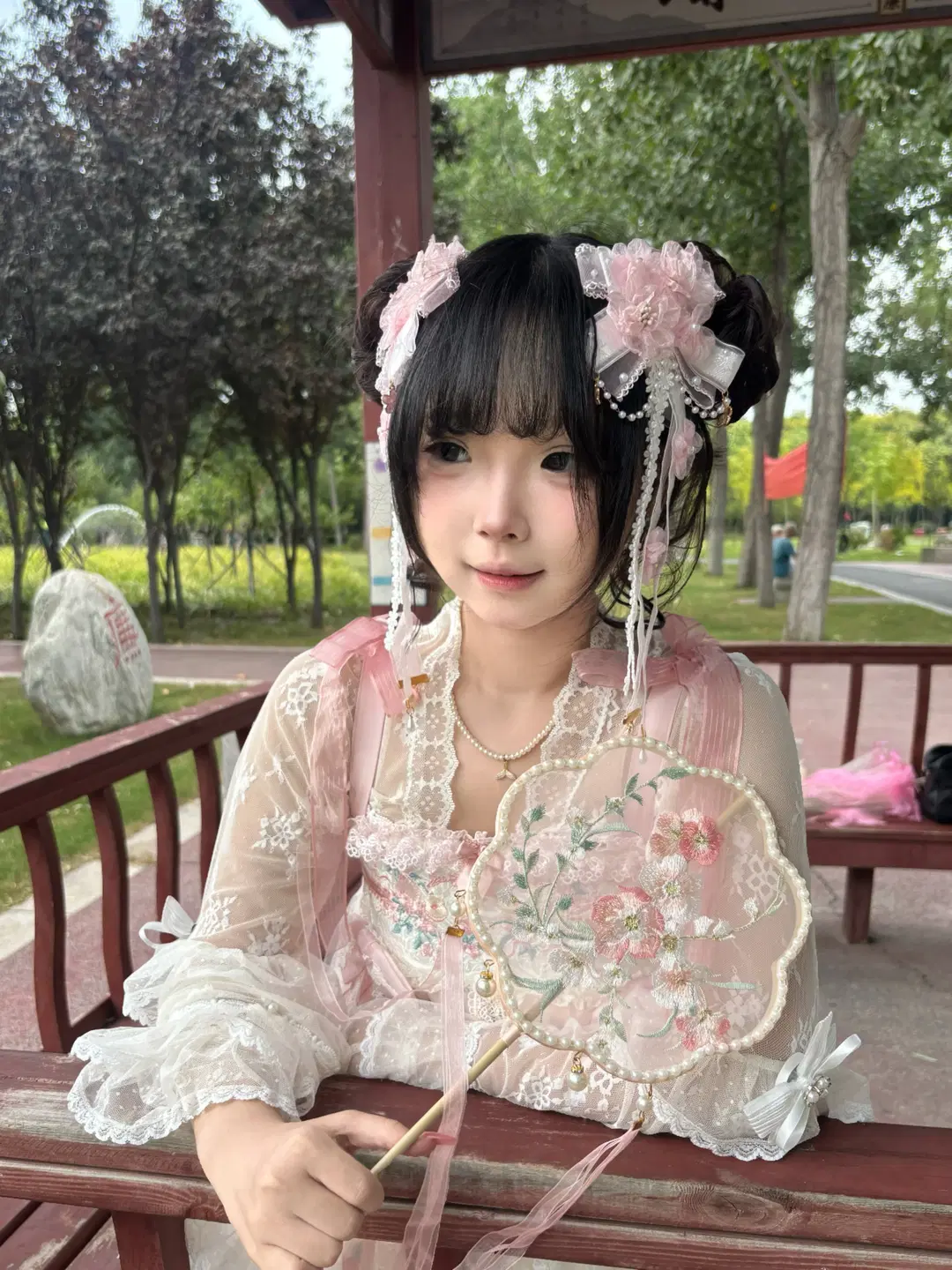 粉白中华风Lolita穿搭，桃与月太适合春日游园了 - 浆果呆礼 - 第4张