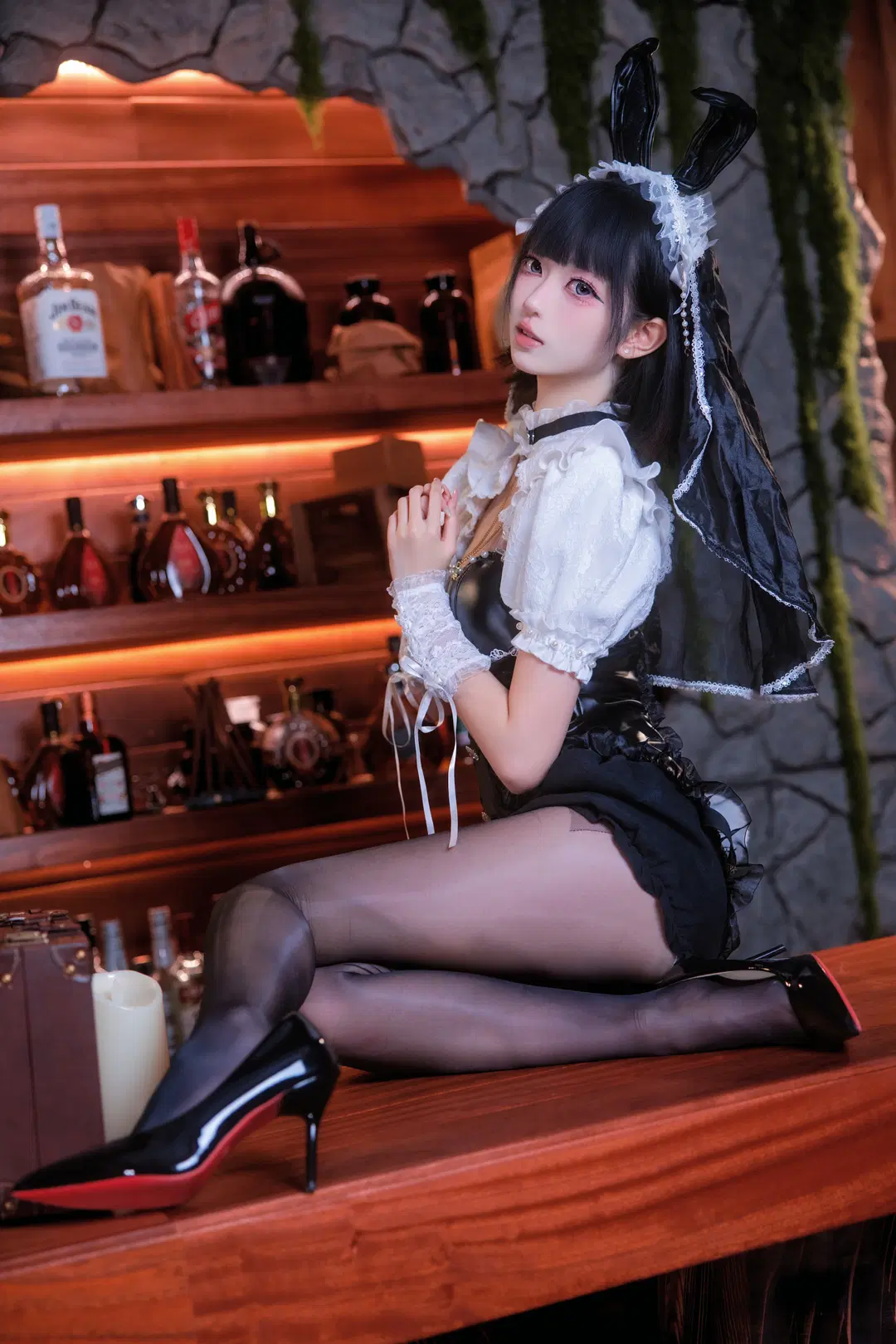 cosplay, Black stockings, Pure and sexy style, Bar bunny girl, Leather corset