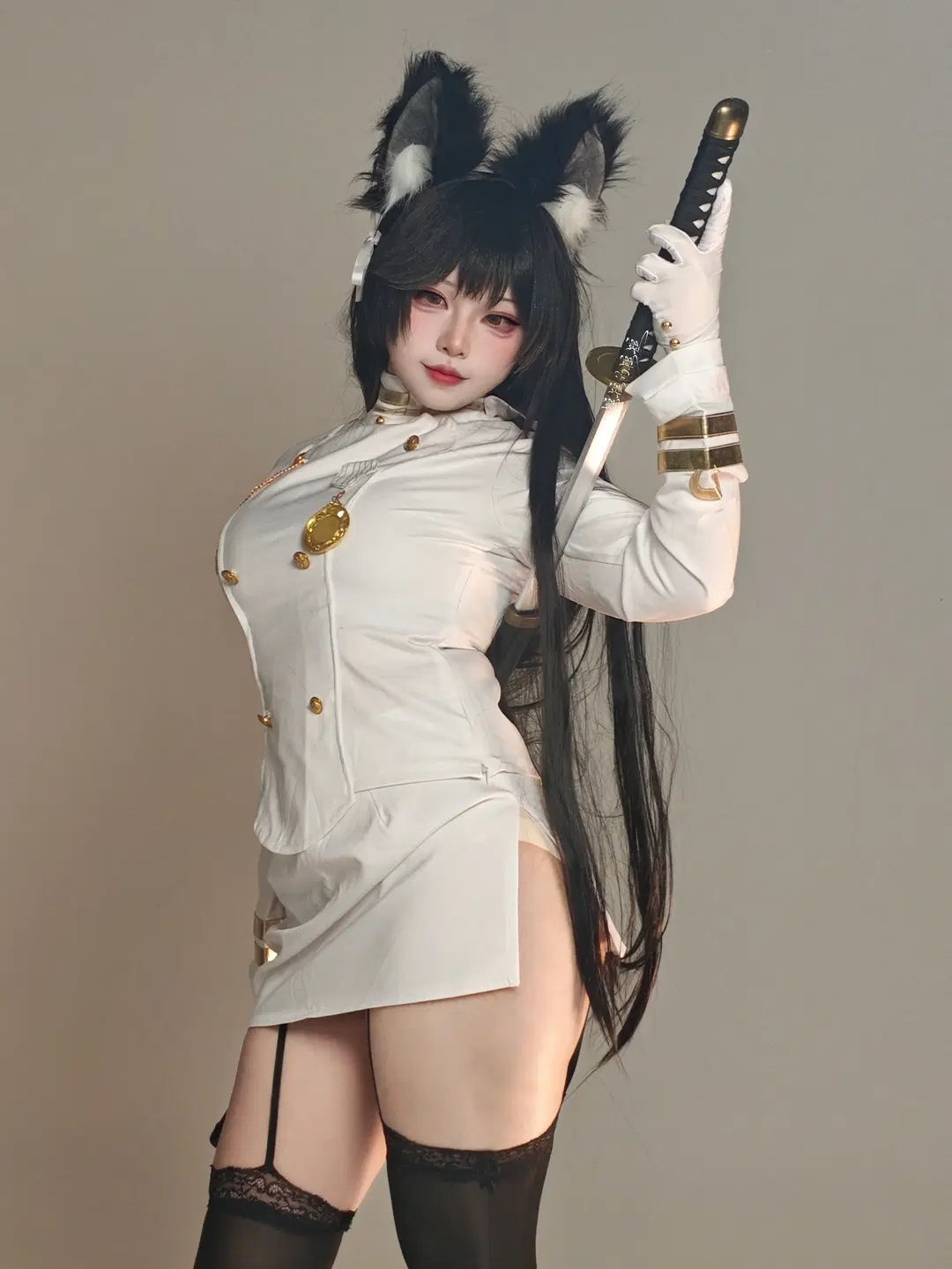 cosplay, 碧蓝航线, 兽耳, 爱宕cos, 黑丝吊带袜