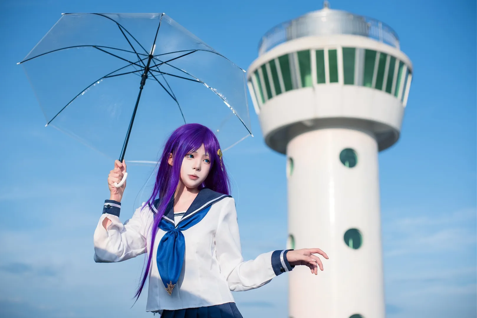 水手服, 透明雨伞, 崩坏学园2, 过膝袜, 迦娜cos - 第2张
