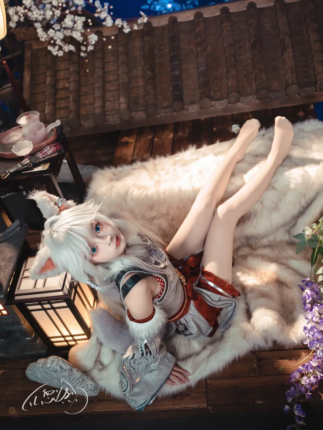 二次元摄影, 白丝, 兽耳少女, 古风写真, 银月cos
