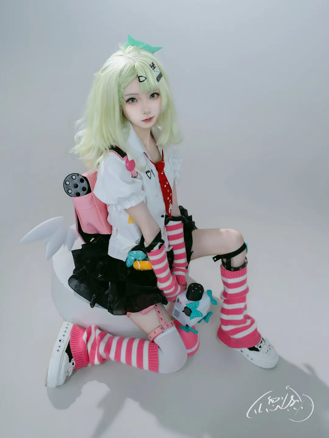 角色扮演, 甜妹, 千夏蕾咪cos, 粉白条纹袜, 摄影约拍