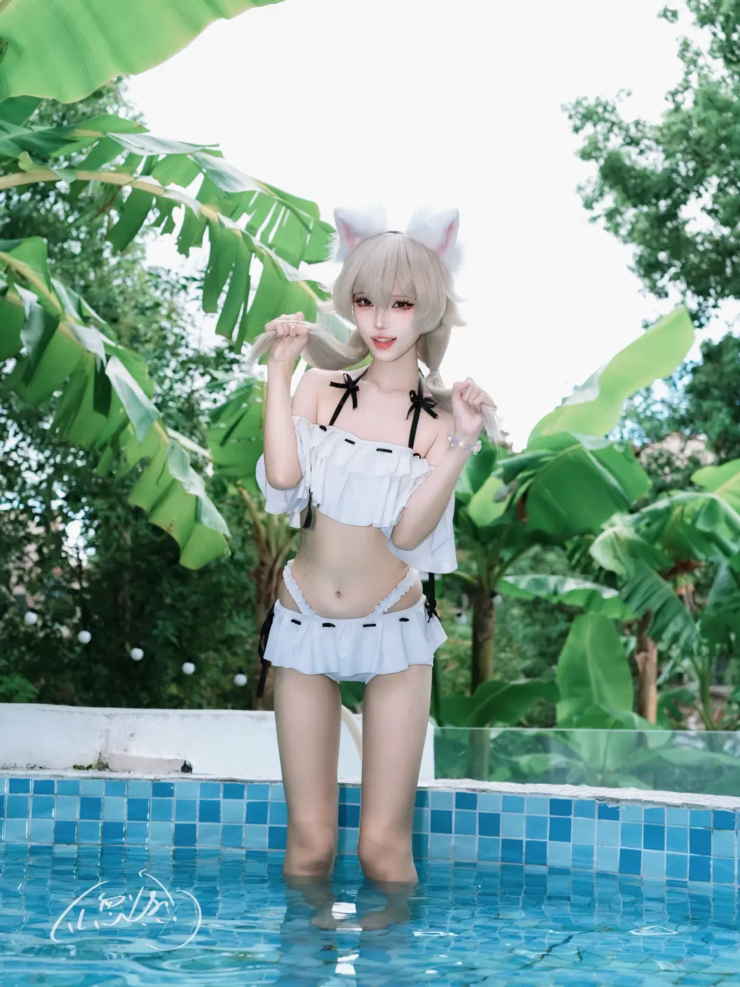 蔚蓝档案, 泳装cos, 泳池拍照, 日富美cos, 甜妹写真