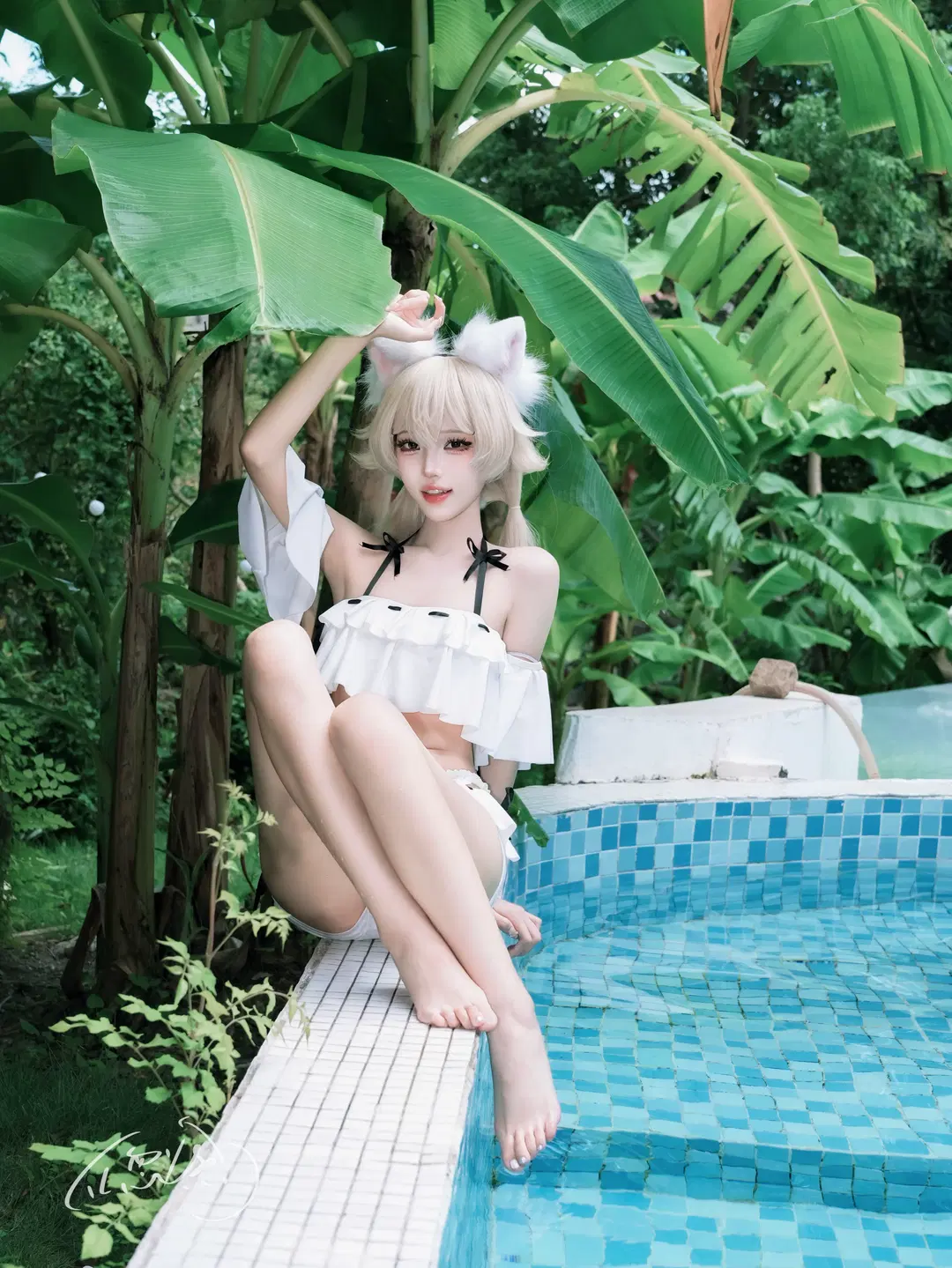 蔚蓝档案, 泳装cos, 夏日泳池, 兽耳, 日富美cos