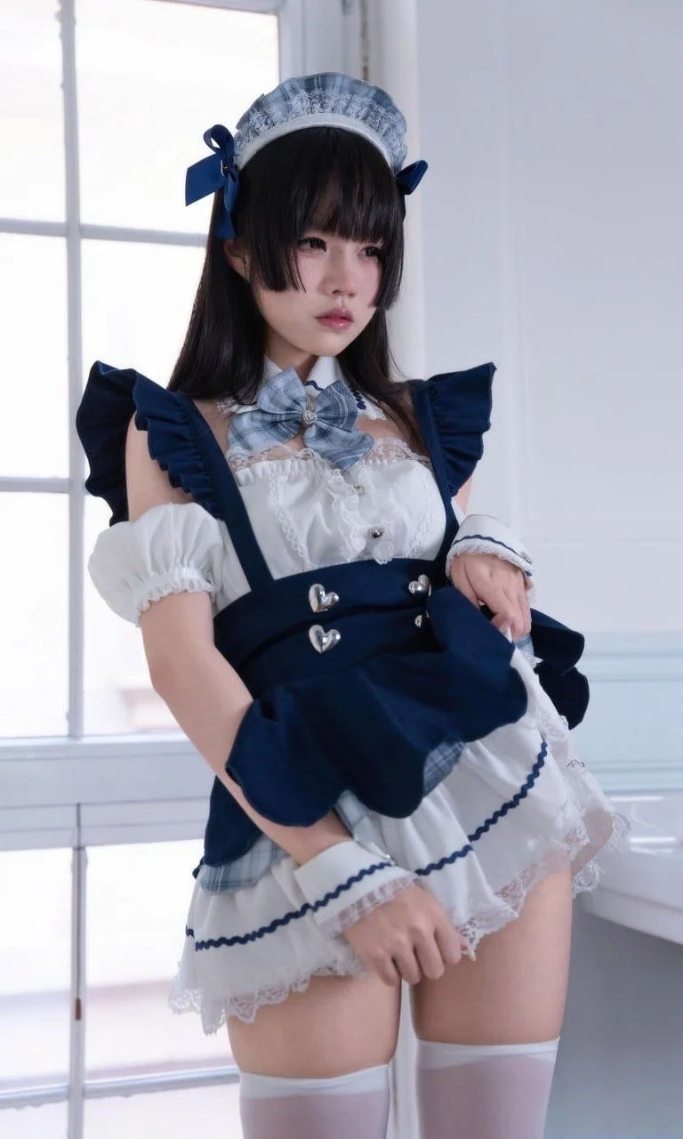 藍白和風女僕裝 慵懶倚靠沙發的室內天光返圖 - Ludo - 第3張