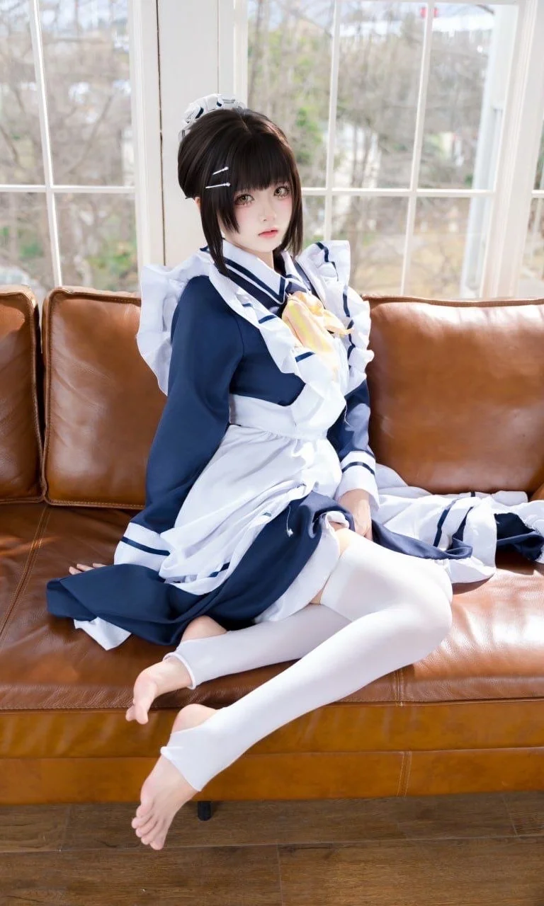 Home-Style Studio Photoshoot by the Window: Natural Light Accentuates the Mood in a Navy Maid Outfit by Ludo - Image 2