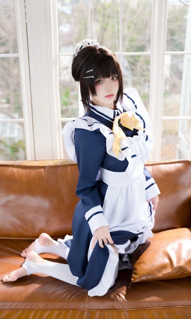 Home-Style Studio Photoshoot by the Window: Natural Light Accentuates the Mood in a Navy Maid Outfit by Ludo - Image 5